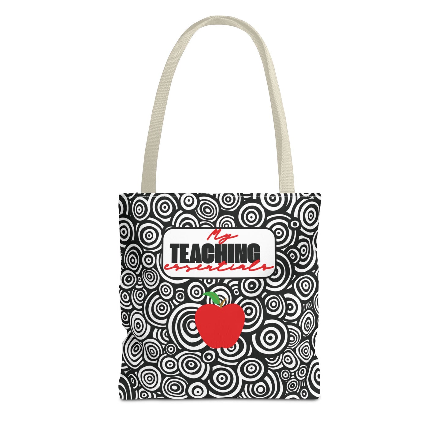 Fashionable Teacher Essentials Tote Black and White Geometric Circles Multipurpose Gift For Teachers Red Apple Accessory Book Bag