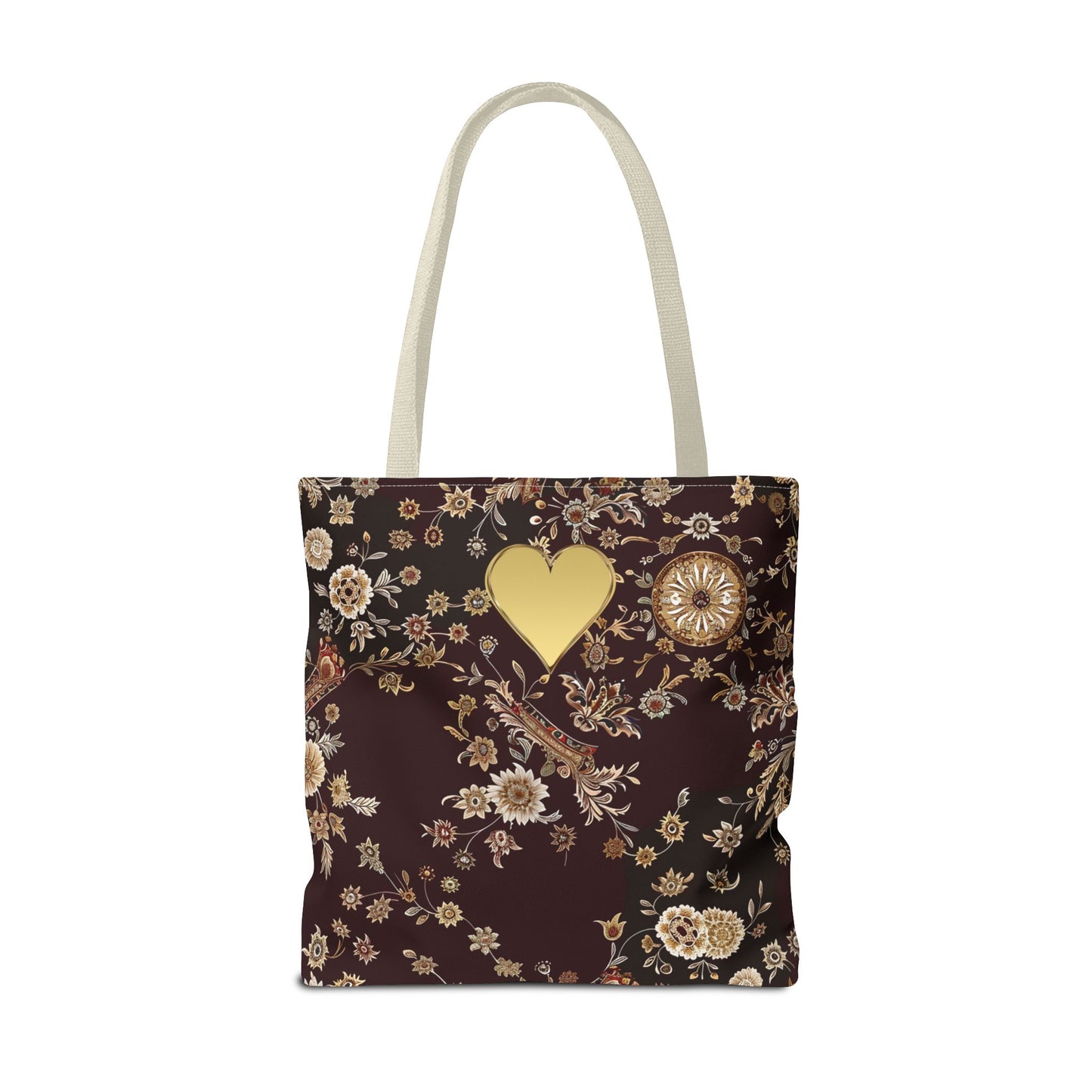 Paisley Romantic Tote For Valentine's Day Work and Office Intricate Floral Tote Bag For Women Gold Heart Embellished Accessory Gift Bag for Her