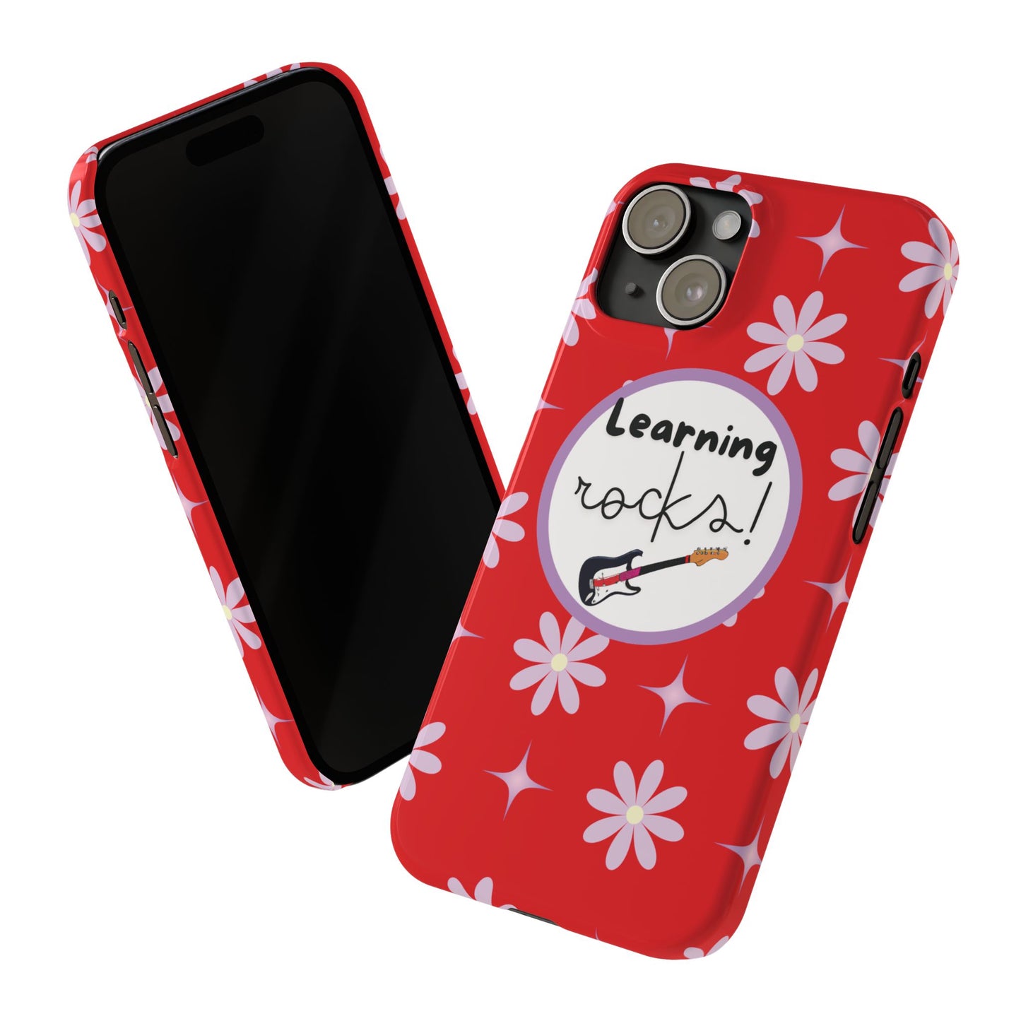 Motivational Music-Themed iPhone Case Red Floral Phone Cover Trendy Back To School Fashionable Phone Accessory