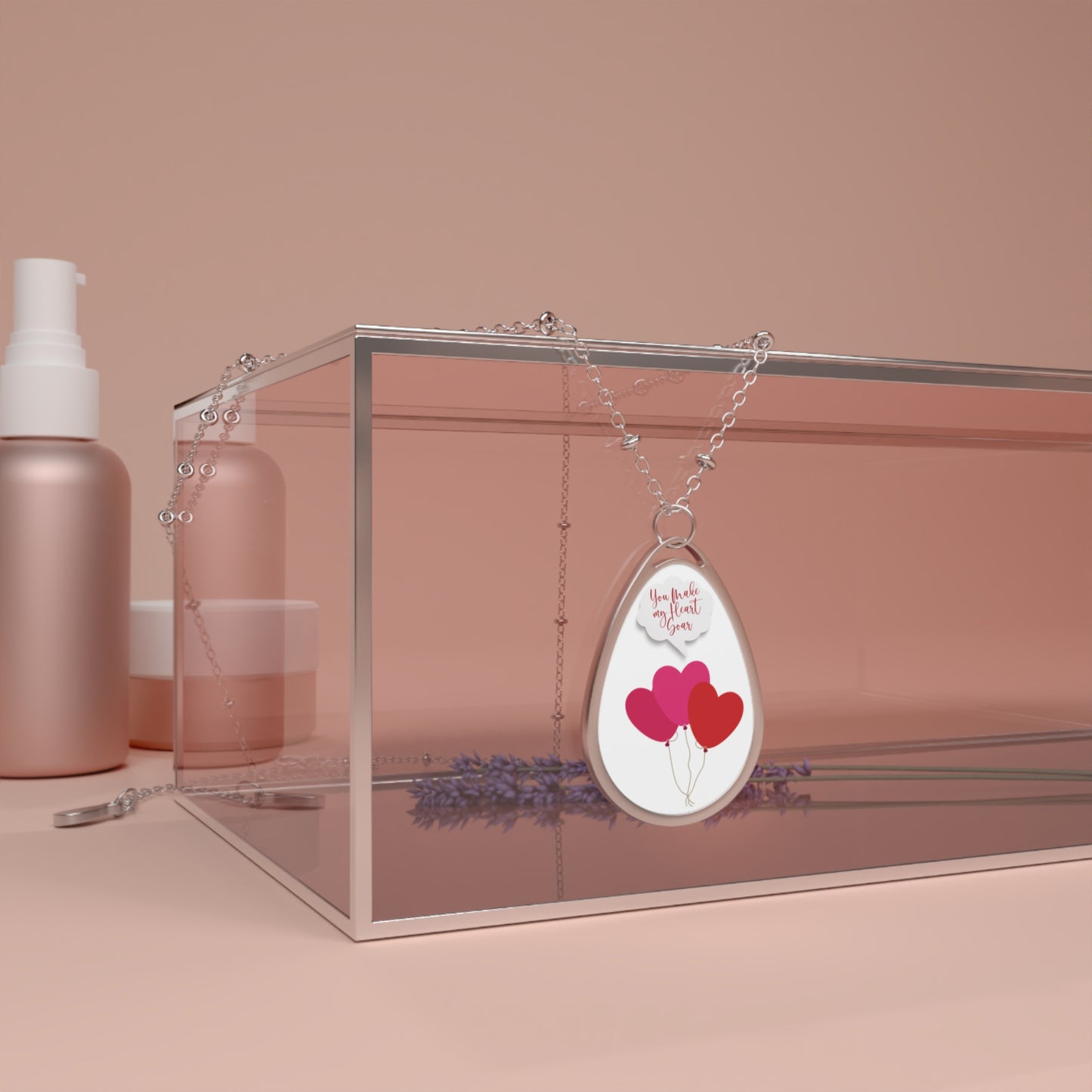Playful Valentine Keepsake Ellipse Pendant For Anniversaries Heart Balloon Jewelry Design Love Inspired V-Day Necklace Gift For Someone Special