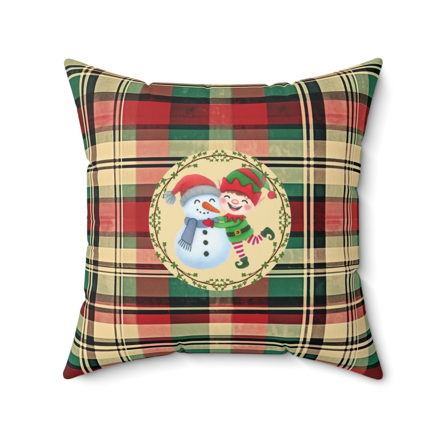 Christmas Decorative Plaid Pillow Elf and Snowman Seasonal Home Accent Cushion Stylish Home DecorvThrow Pillow
