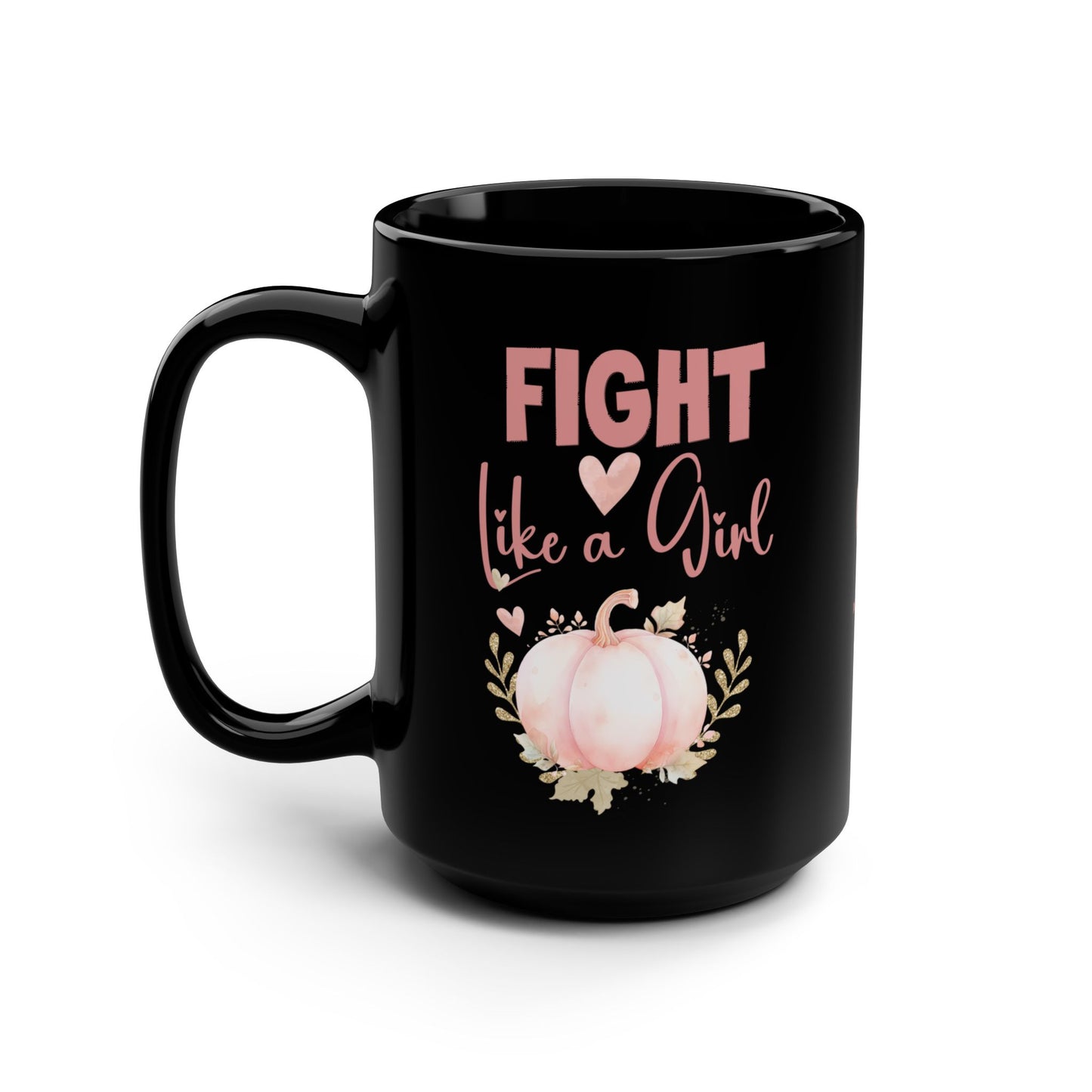 Pink Pumpkin Black Mug for Breast Cancer Awareness Inspirational Fight Like a Girl Thoughtful Mug Gift Resilience in Pink Breast Cancer Support Gift