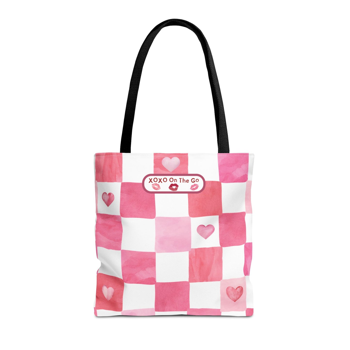 Gen Z Pink and White Checkerboard Bag Love Themed Aesthetic Valentine's Gift Tote For Young Women For Romantic Occasions Trendy Pink Tote