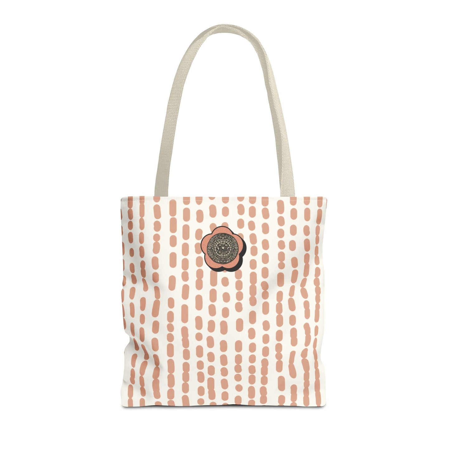 Elegant Bohemian Style Peach Abstract Tote With Medallion Accent Stylish Everyday vertical Pattern Carryall Fashionable Multipurpose Shopper