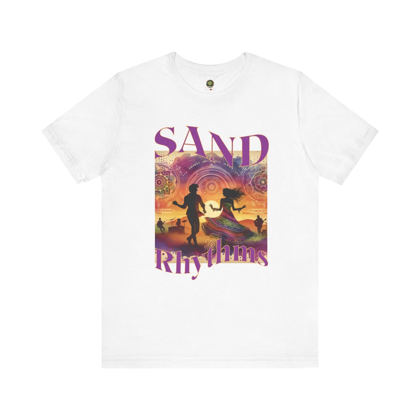 Bohemian Desert Festival T-Shirt Sand Rhythms Music Lovers Tee for Couples, Concerts, Music Festivals, and Boho Style Enthusiasts