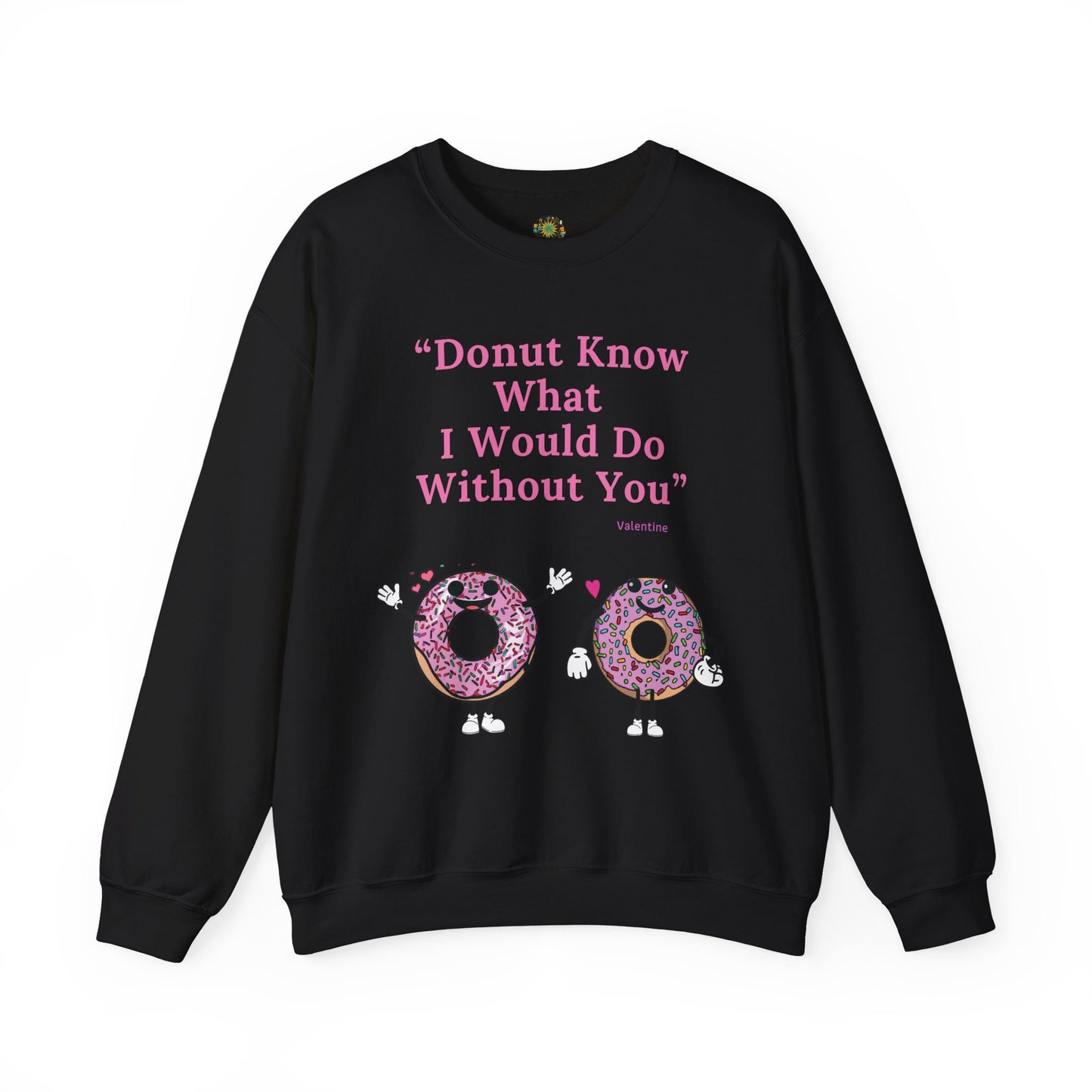Playful Donut Character Design Valentine Winter Wear Sweatshirt Eco-Friendly V-Day Clothing Funny Couple-Themed Valentine Outfit Sustainable Cotton