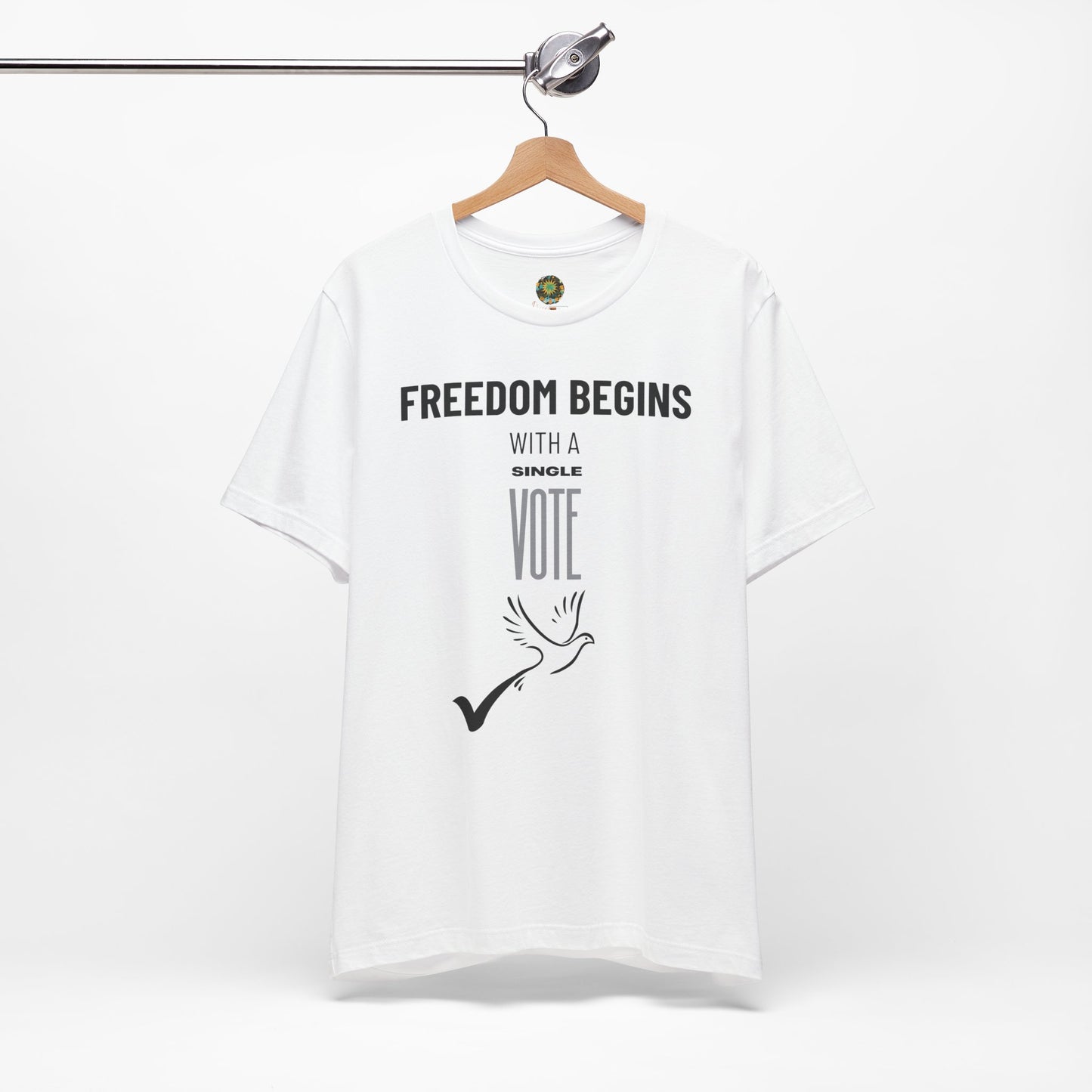 US Election 2024 T-Shirt Freedom Begins With A Single Vote Neutral Grey Civic Engagement Tee Trendy Political Top