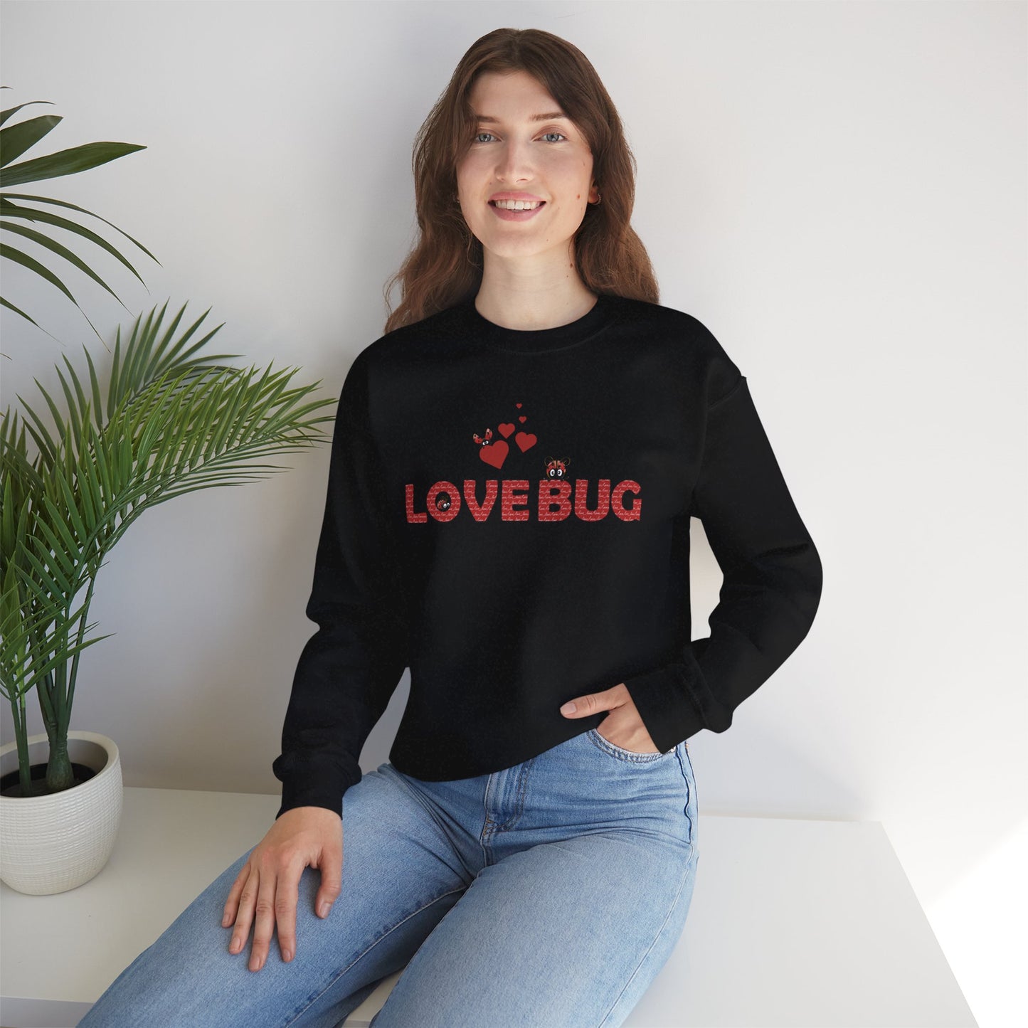 Ladybug Design Valentine's Day Sweatshirt Romantic V-Day Crewneck Gift For Her Sustainable Cotton Love-Themed Wardrobe Essential Love Apparel