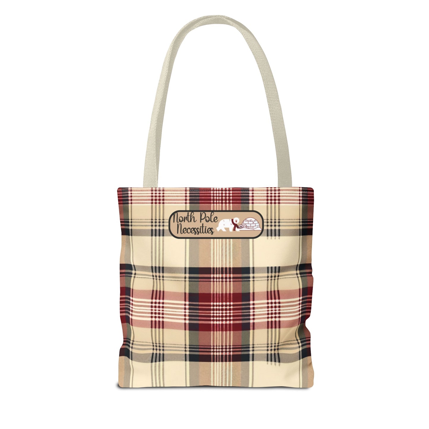 Christmas Fun Polar Bear Tote burgundy Plaid North Pole Necessities Holiday Bag Large Storage Everyday Shopping Tote Seasonal Gift