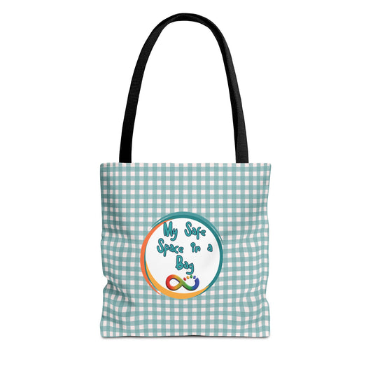 Autism Support Tote For Sensory Items Neurodiverse Friendly Design My Safe Space Infinity Symbol Supportive Parent Mint Green Plaid Gift Bag