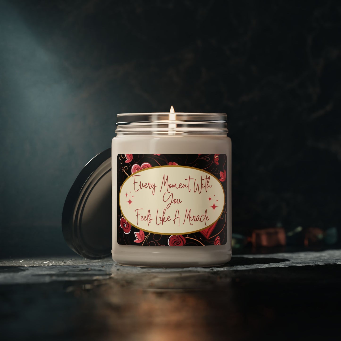 V- Day Love-Themed Sentimental Candle 9oz Elegant Scented Red Roses Couples Valentine Gift Eco-Friendly Long-Burn Soy Wax Candle