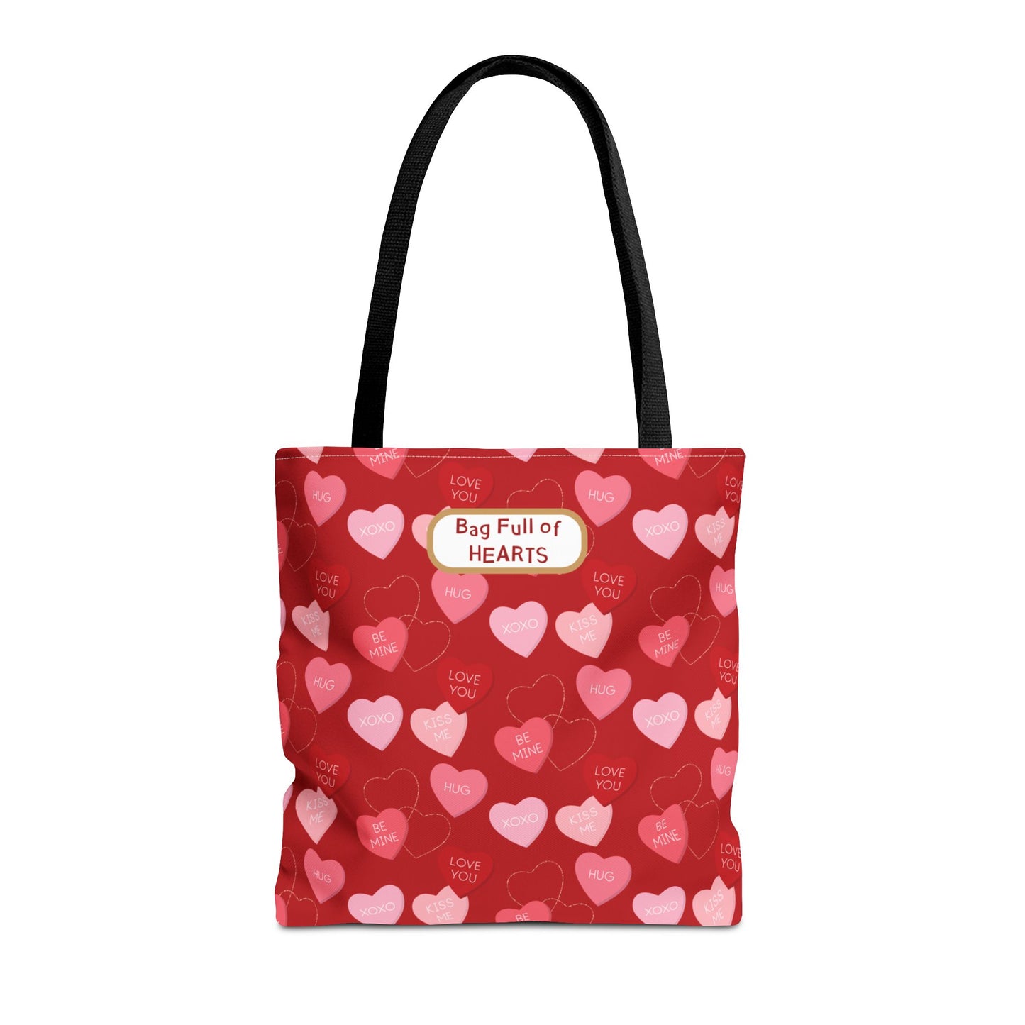 Red Candy Heart Valentine's Tote For Gifting Romantic Reusable Everyday Carry Bag For Women Durable Heart-Filled Shopping Tote Everyday Carryall