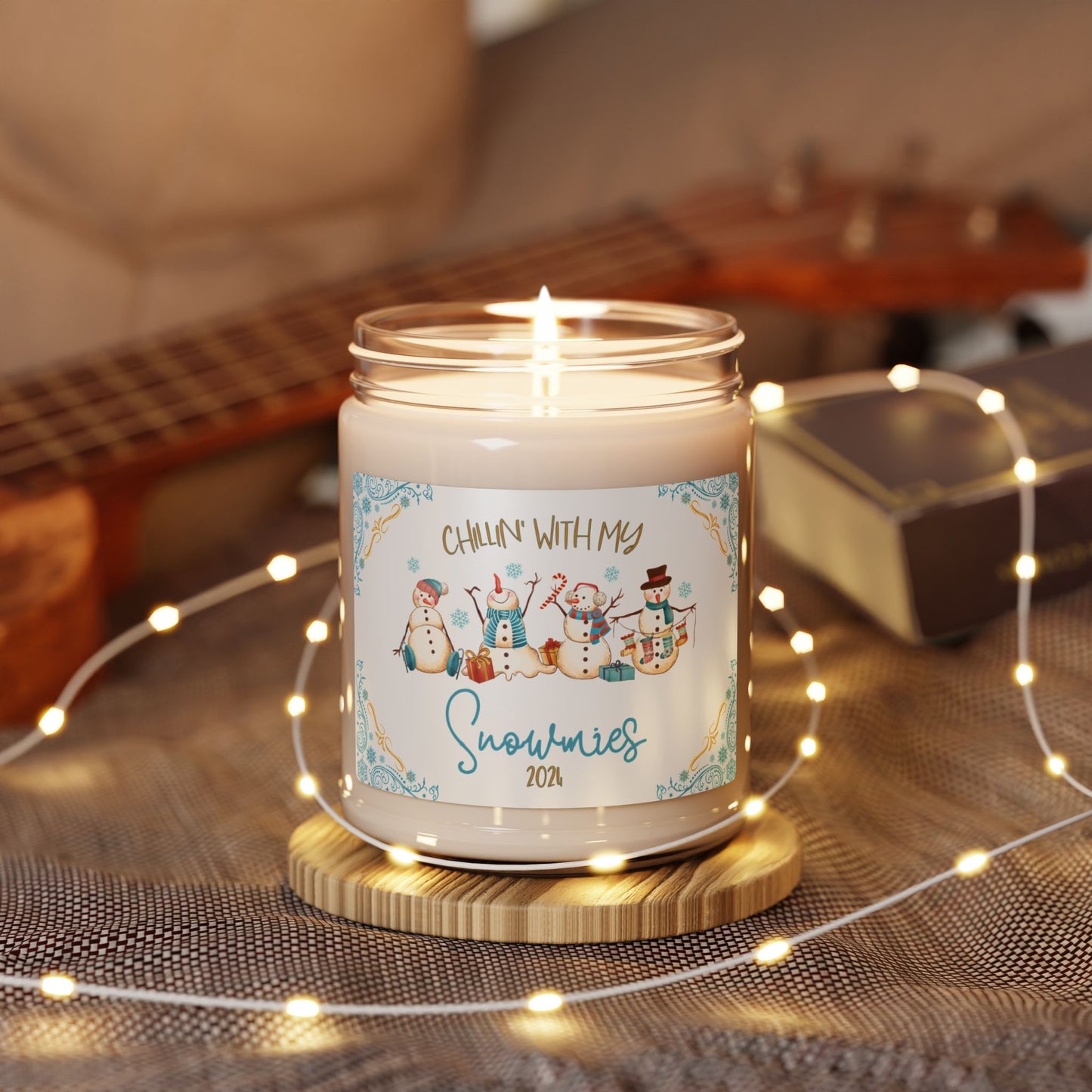 Christmas Blue and Gold Candle Gift For Snowman Lovers Cozy Host Elegant Seasonal Aromatic Snowmies Candle Gift