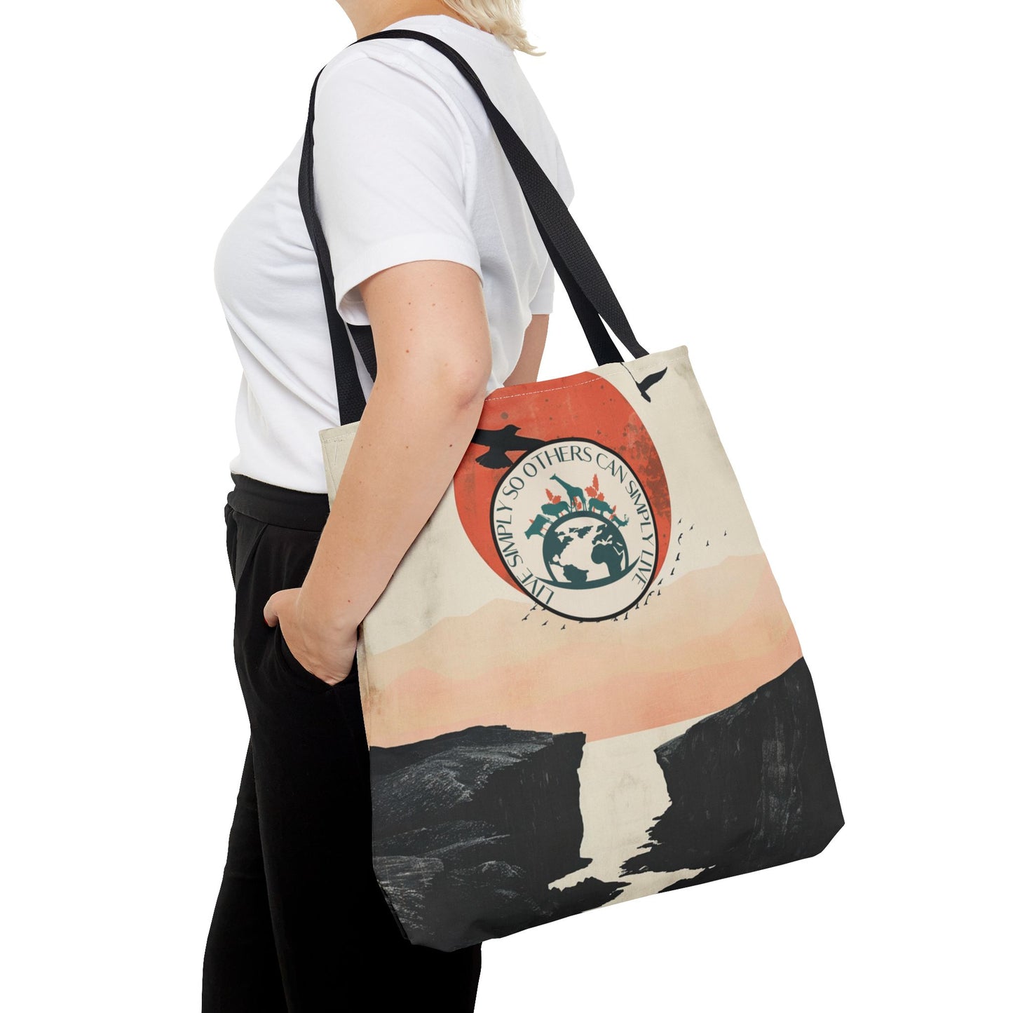 Minimalist Gulls and Sunset Art Earth Day Bag Environmentalist Gift Eco-Awareness Statement Sustainable Life style Mindful Living Tote Accessory
