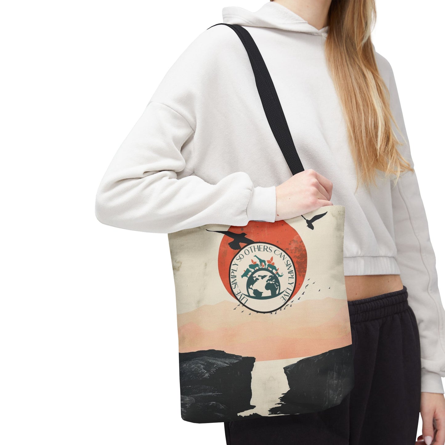 Minimalist Gulls and Sunset Art Earth Day Bag Environmentalist Gift Eco-Awareness Statement Sustainable Life style Mindful Living Tote Accessory