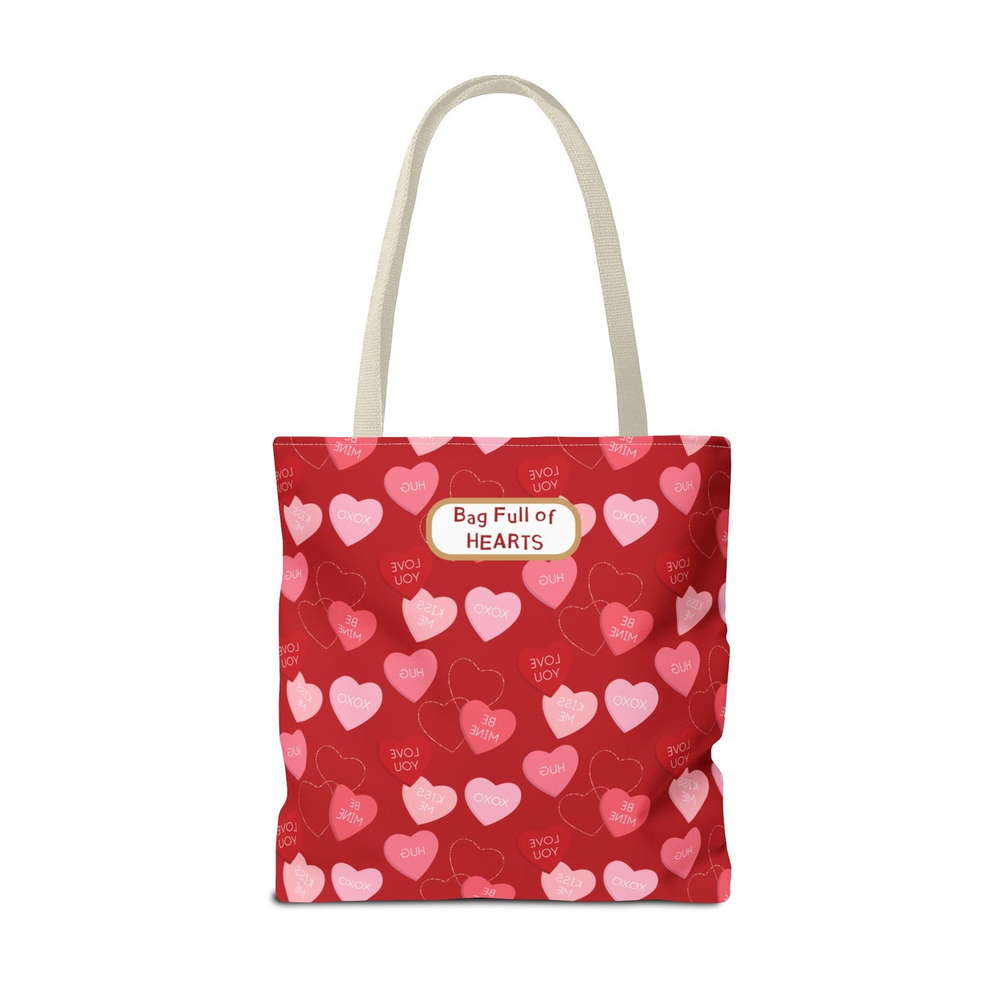 Red Candy Heart Valentine's Tote For Gifting Romantic Reusable Everyday Carry Bag For Women Durable Heart-Filled Shopping Tote Everyday Carryall
