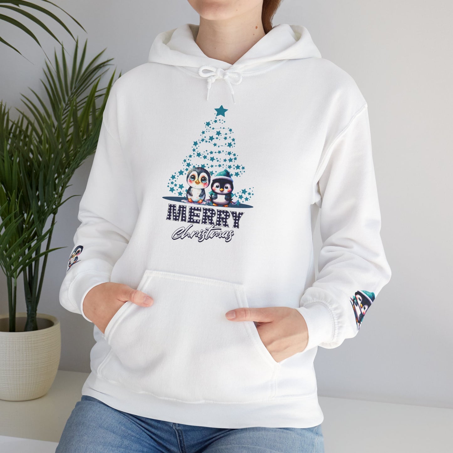 Christmas Hooded Penguin Sweatshirt Unique Festive Apparel Holiday Greeting Shirt for Lovers of Penguins Vintage Plaid Hoodie Gift Idea