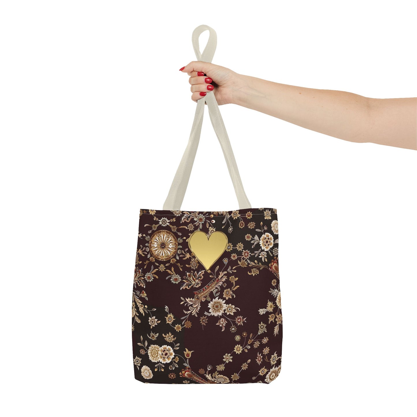 Paisley Romantic Tote For Valentine's Day Work and Office Intricate Floral Tote Bag For Women Gold Heart Embellished Accessory Gift Bag for Her
