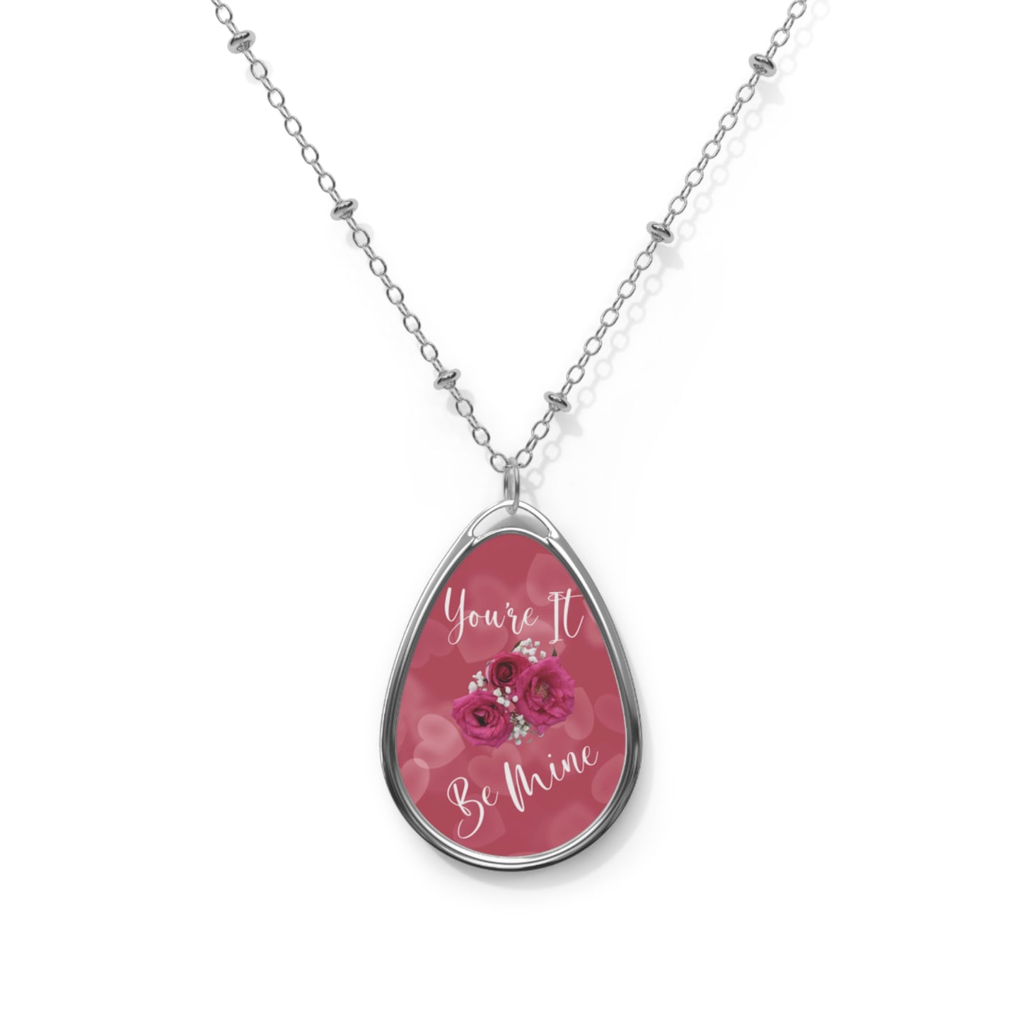 Be Mine Jewelry Floral Design Valentine Necklace Special Occasion Gift For Her Ellipse Pendant pink Rose Heart Necklace For Romantic Partner