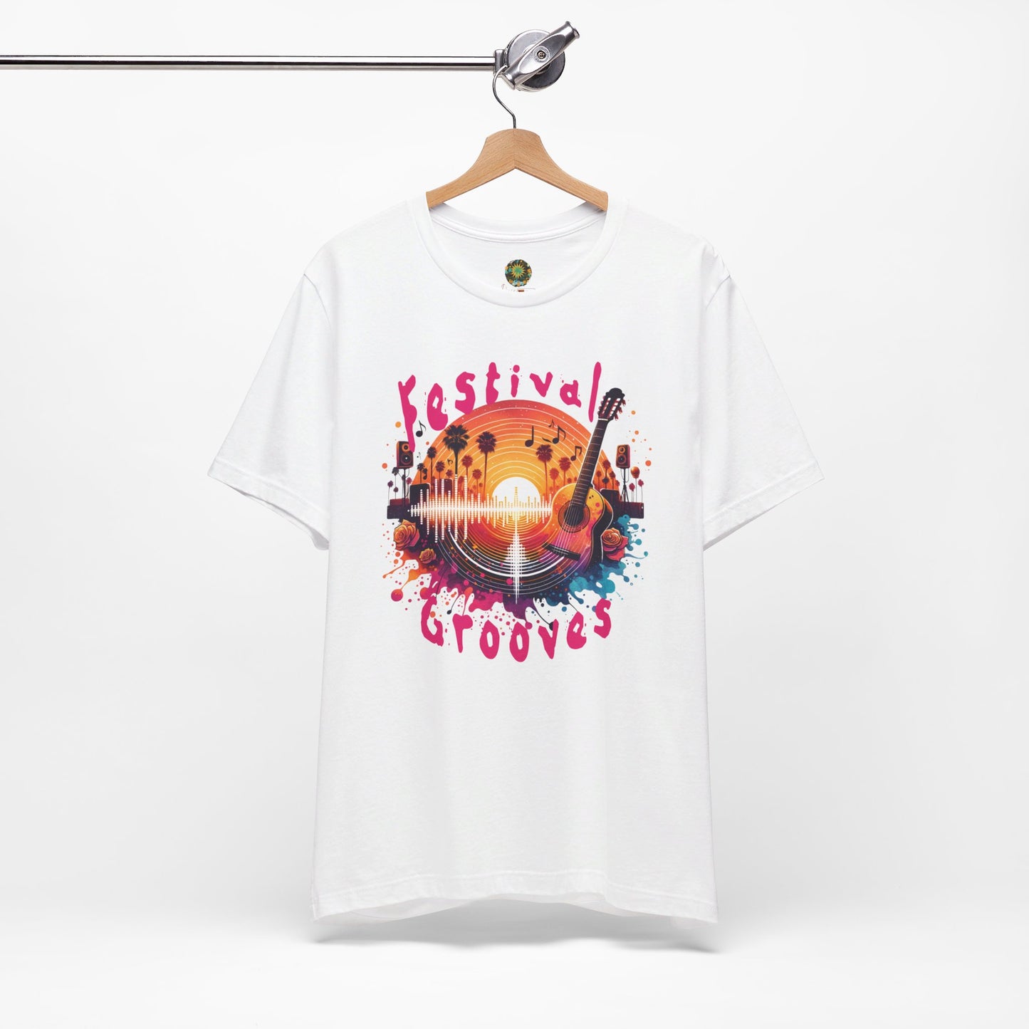 Festival Grooves T-Shirt Artistic Guitar Graphic Tee for Music Festivals Bohemian Desert Vibes Music Lovers