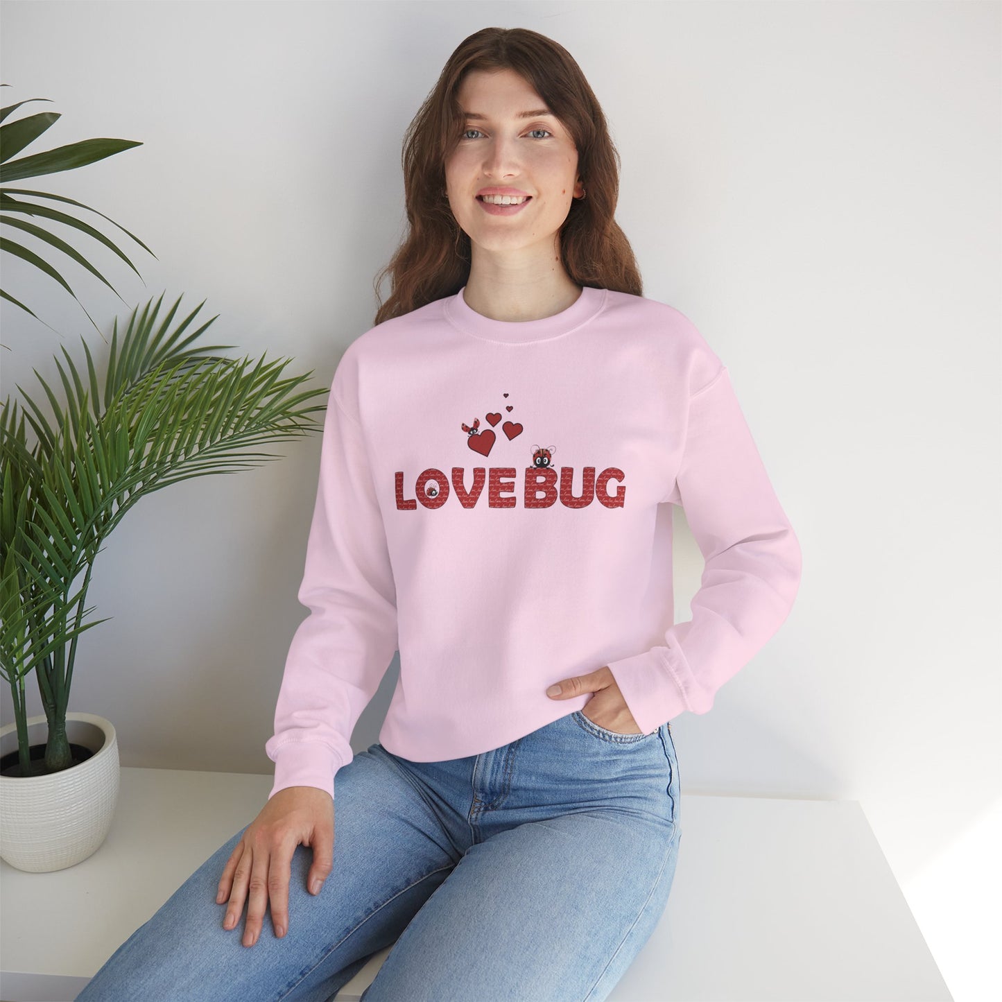 Ladybug Design Valentine's Day Sweatshirt Romantic V-Day Crewneck Gift For Her Sustainable Cotton Love-Themed Wardrobe Essential Love Apparel