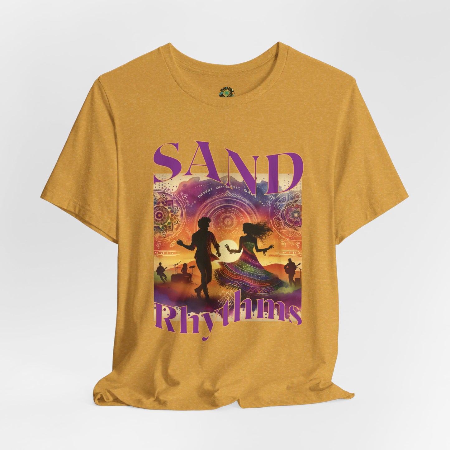Bohemian Desert Festival T-Shirt Sand Rhythms Music Lovers Tee for Couples, Concerts, Music Festivals, and Boho Style Enthusiasts