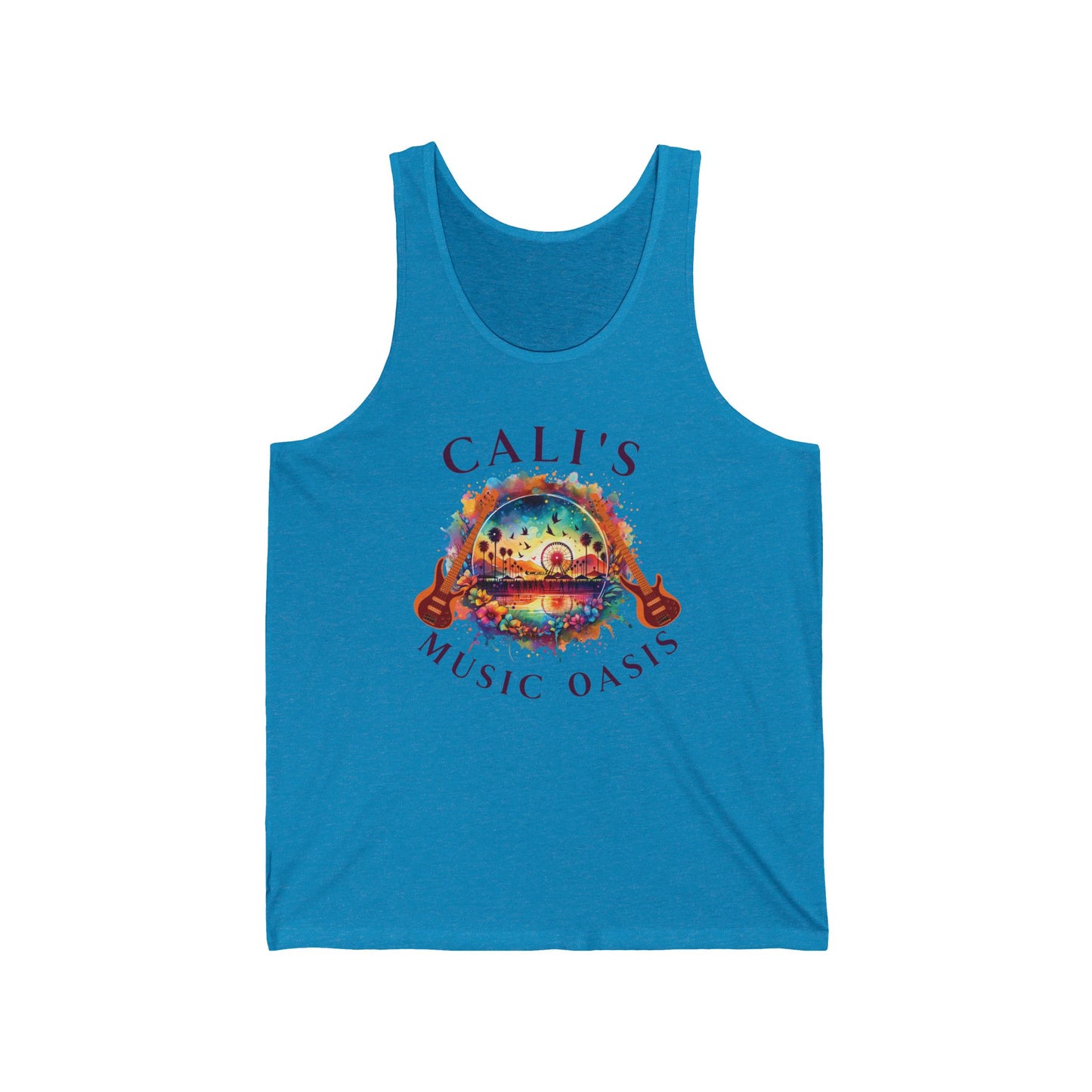 Bohemian Festival Tank Top Cali's Music Oasis Artistic Abstract Guitar Graphic for Music Festivals Desert Style Boho Music Lovers
