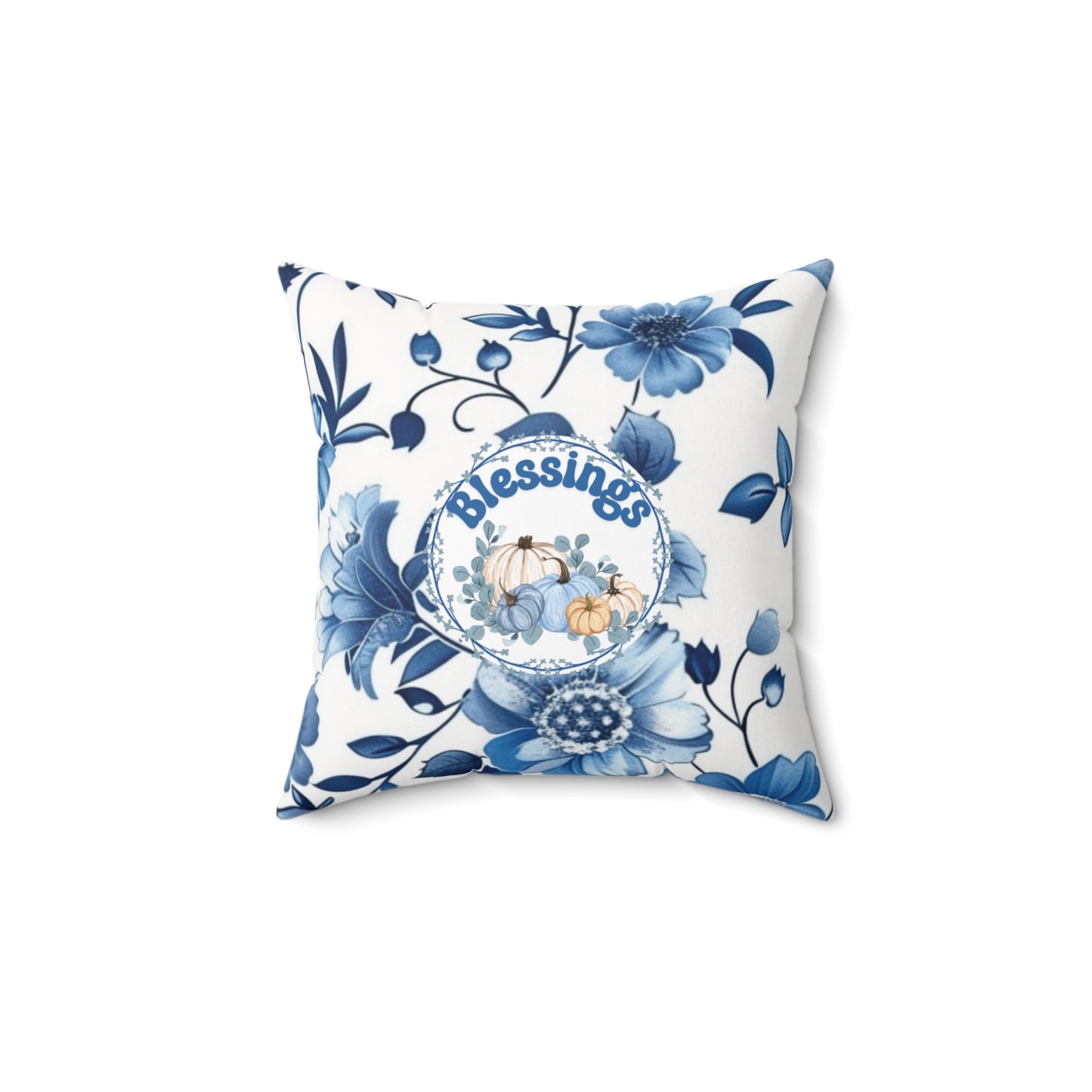 Thanksgiving Home Accent Pillow Blue Pumpkin Decor Modern Floral Cushion Seasonal Home Decor Autumn Throw Pillow Fall Gift for Her