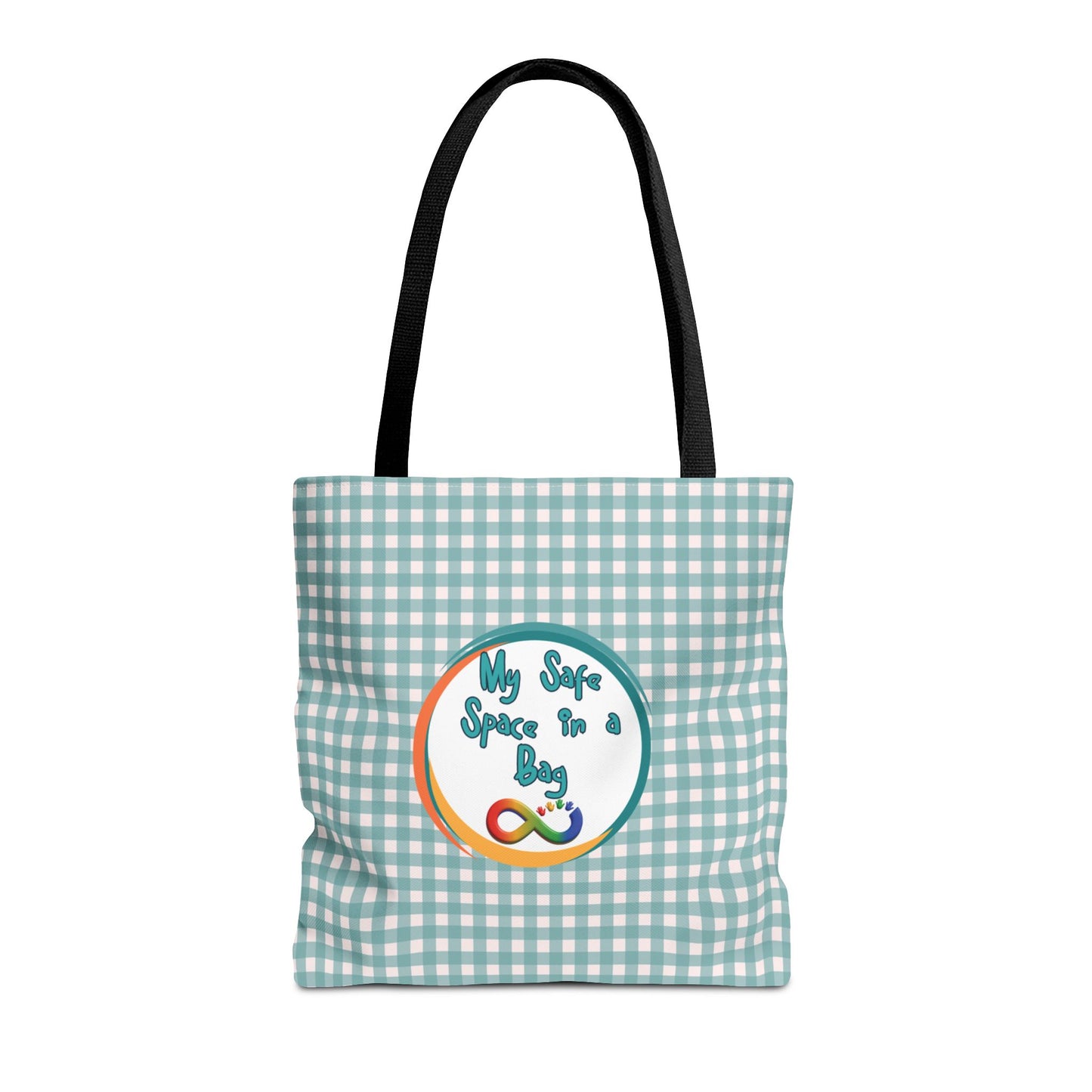 Autism Support Tote For Sensory Items Neurodiverse Friendly Design My Safe Space Infinity Symbol Supportive Parent Mint Green Plaid Gift Bag