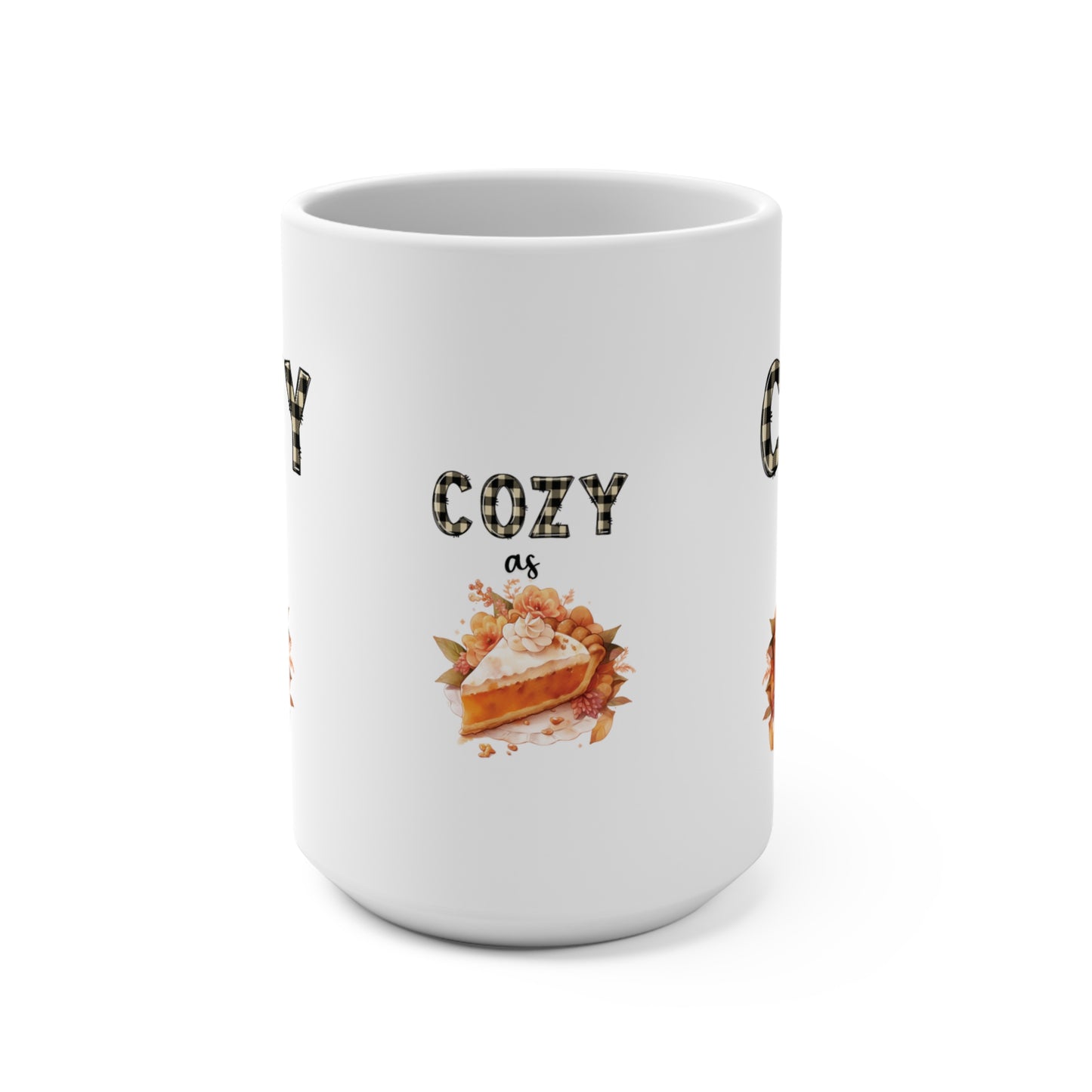 Cozy Fall Comfort Mug Black Plaid Font Pie Slice Design Special Occasion Thanksgiving Seasonal Mug Gift