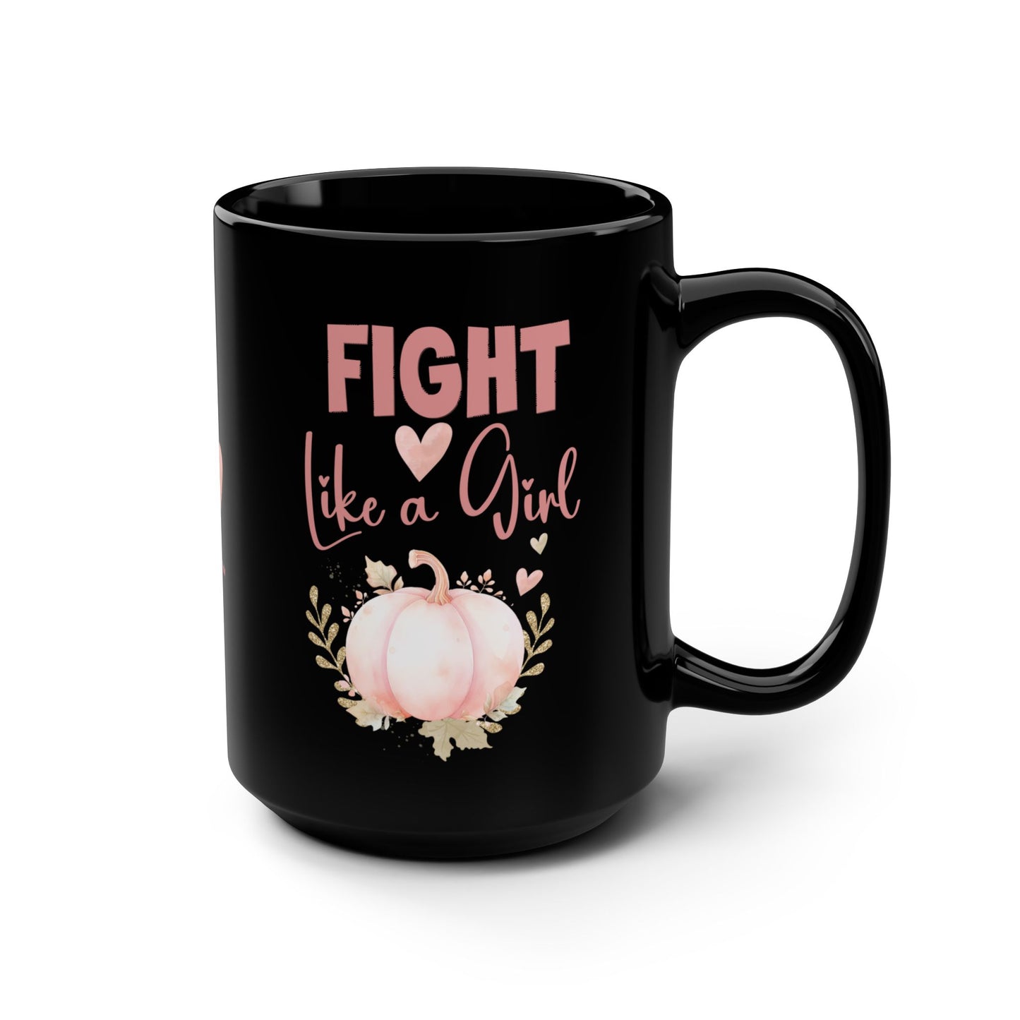 Pink Pumpkin Black Mug for Breast Cancer Awareness Inspirational Fight Like a Girl Thoughtful Mug Gift Resilience in Pink Breast Cancer Support Gift