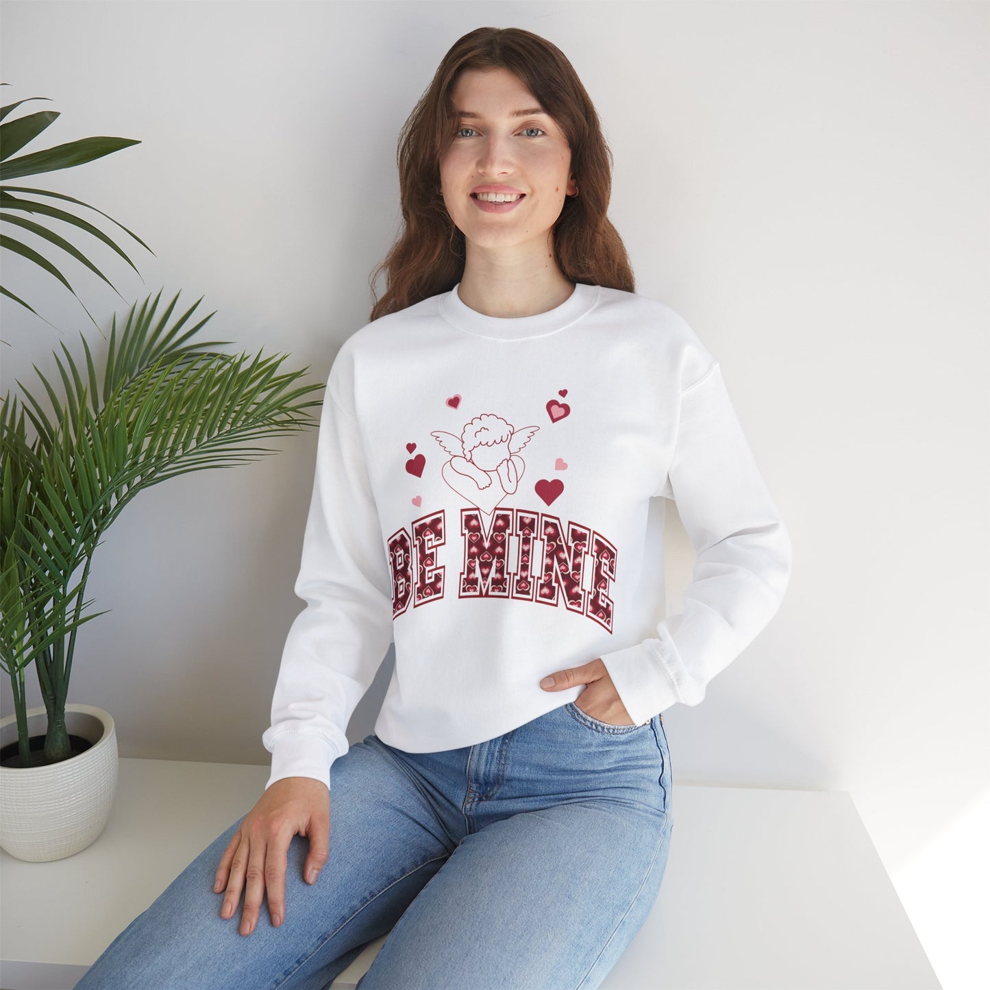 Cupid And Hearts Valentine Design Sustainable Cotton Sweatshirt Perfect V-Day Love-Theme Wardrobe Outfit Artistic Cupid Valentine Fashion Gift Idea