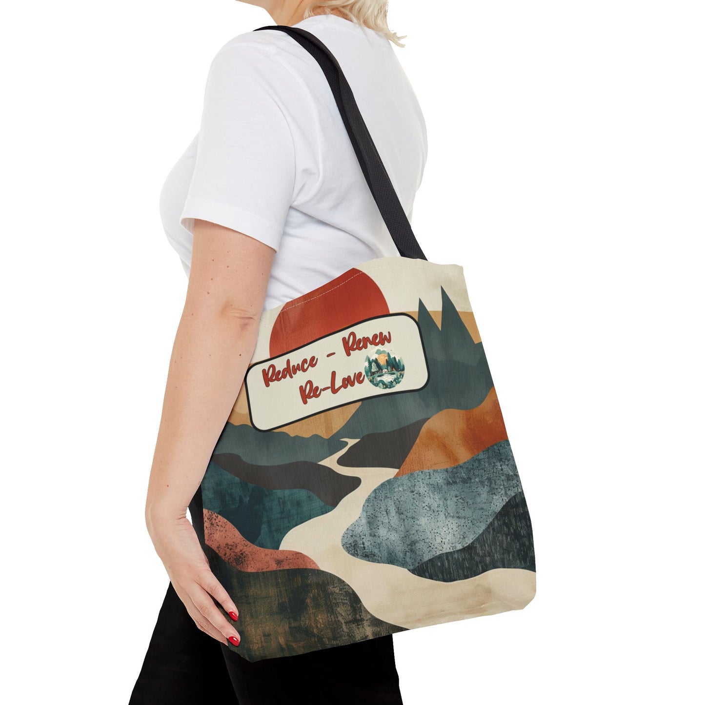 Earth Day Retro Landscape Design Peaceful Reduce Renew Re-love Nature-Inspired Tote Sustainable Lifestyle Planet Positive Gift For Her