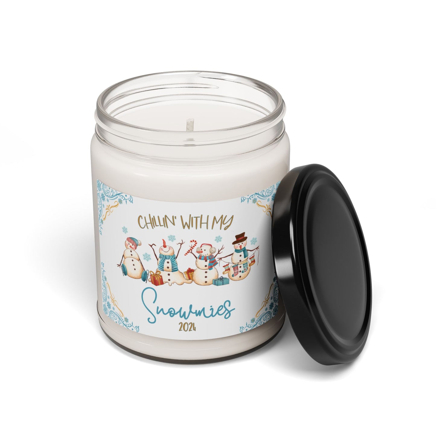 Christmas Blue and Gold Candle Gift For Snowman Lovers Cozy Host Elegant Seasonal Aromatic Snowmies Candle Gift