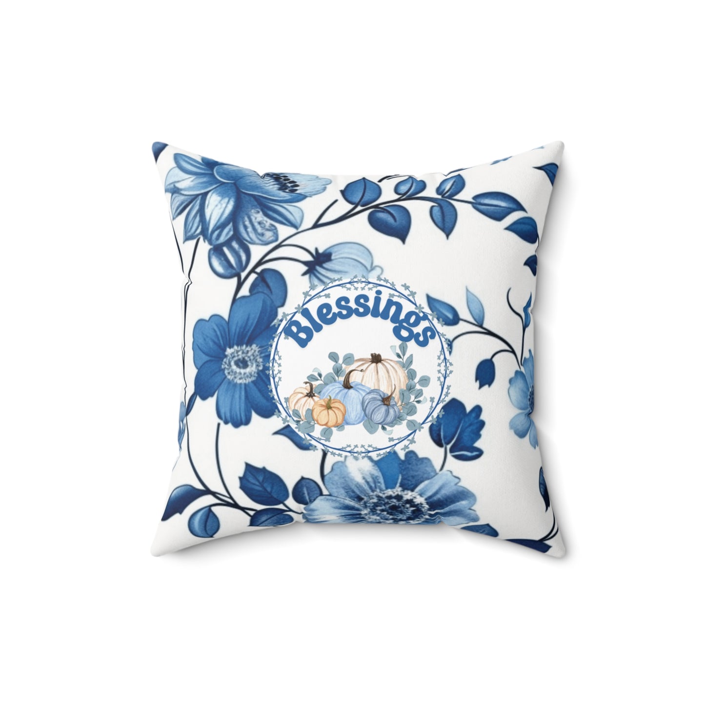 Thanksgiving Home Accent Pillow Blue Pumpkin Decor Modern Floral Cushion Seasonal Home Decor Autumn Throw Pillow Fall Gift for Her