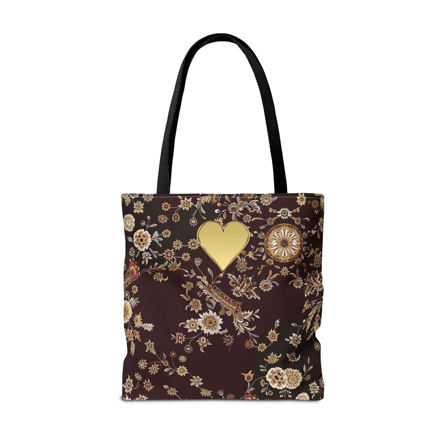 Paisley Romantic Tote For Valentine's Day Work and Office Intricate Floral Tote Bag For Women Gold Heart Embellished Accessory Gift Bag for Her