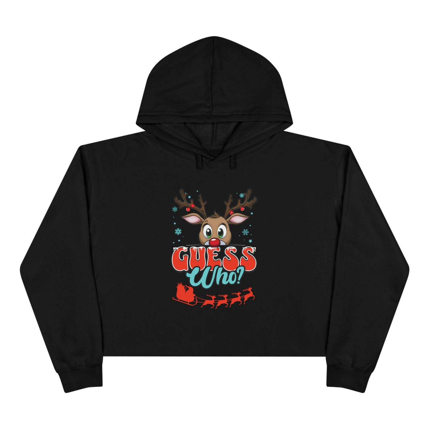 Christmas Crop Top Peeking Reindeer Hoodie Cute Santa Sleigh Guess Who Sweatshirt Design Holiday Gift Fashion Winter Wonderland Idea