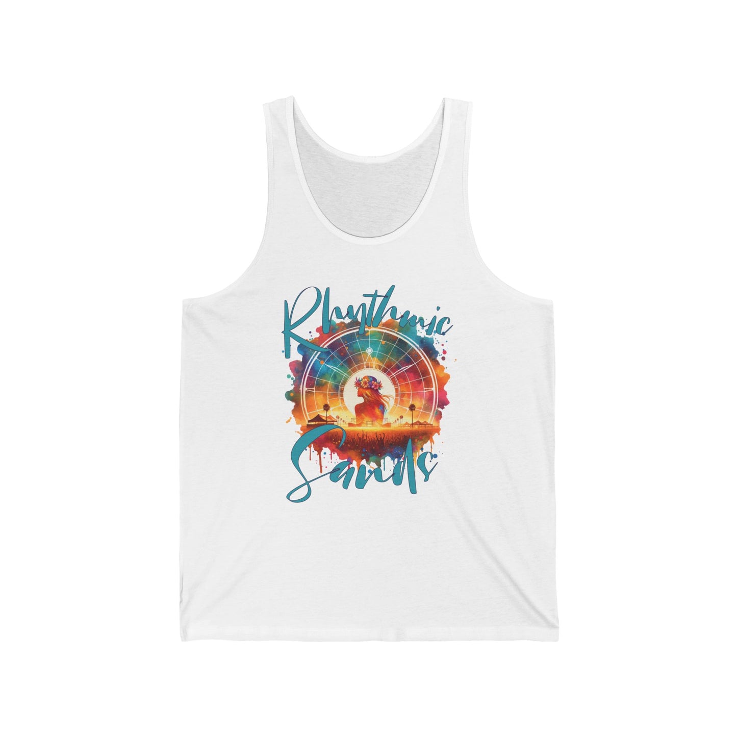 Rhythmic Sands Tank Top for Festivals, Music Lovers, Bohemian Desert Style Music, Colorful Music Festival Apparel