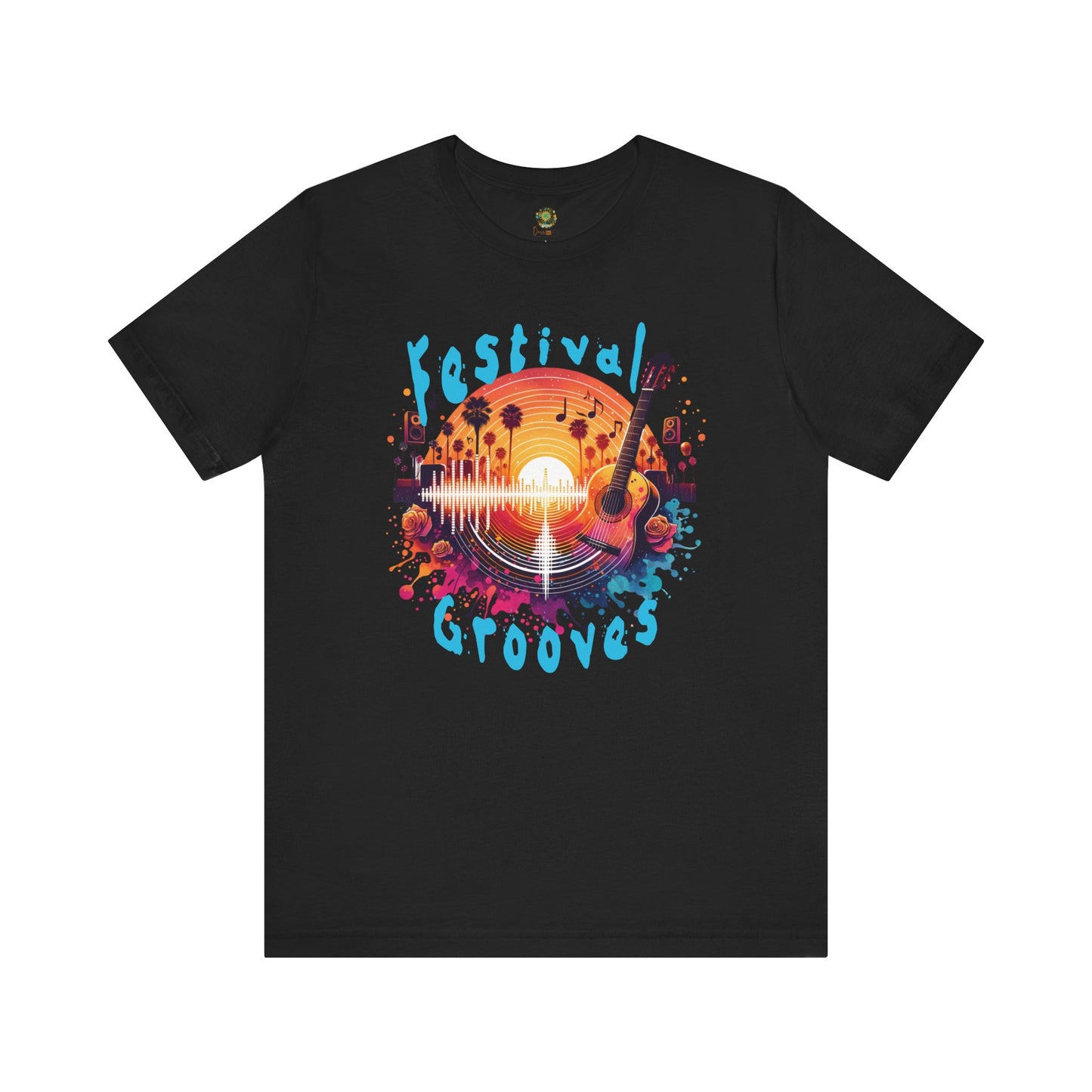 Festival Grooves T-Shirt Artistic Guitar Graphic Tee for Music Festivals Bohemian Desert Vibes Music Lovers
