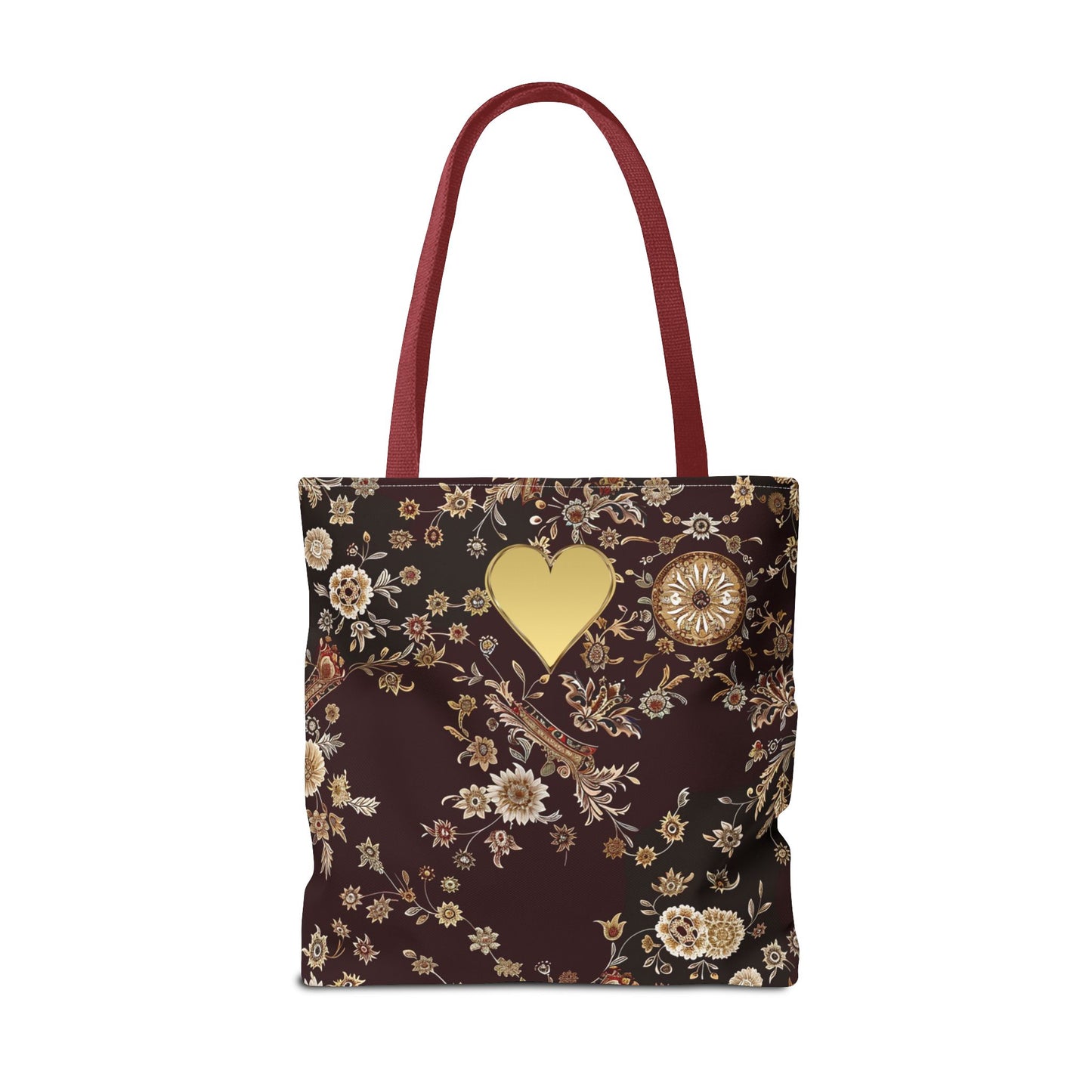 Paisley Romantic Tote For Valentine's Day Work and Office Intricate Floral Tote Bag For Women Gold Heart Embellished Accessory Gift Bag for Her