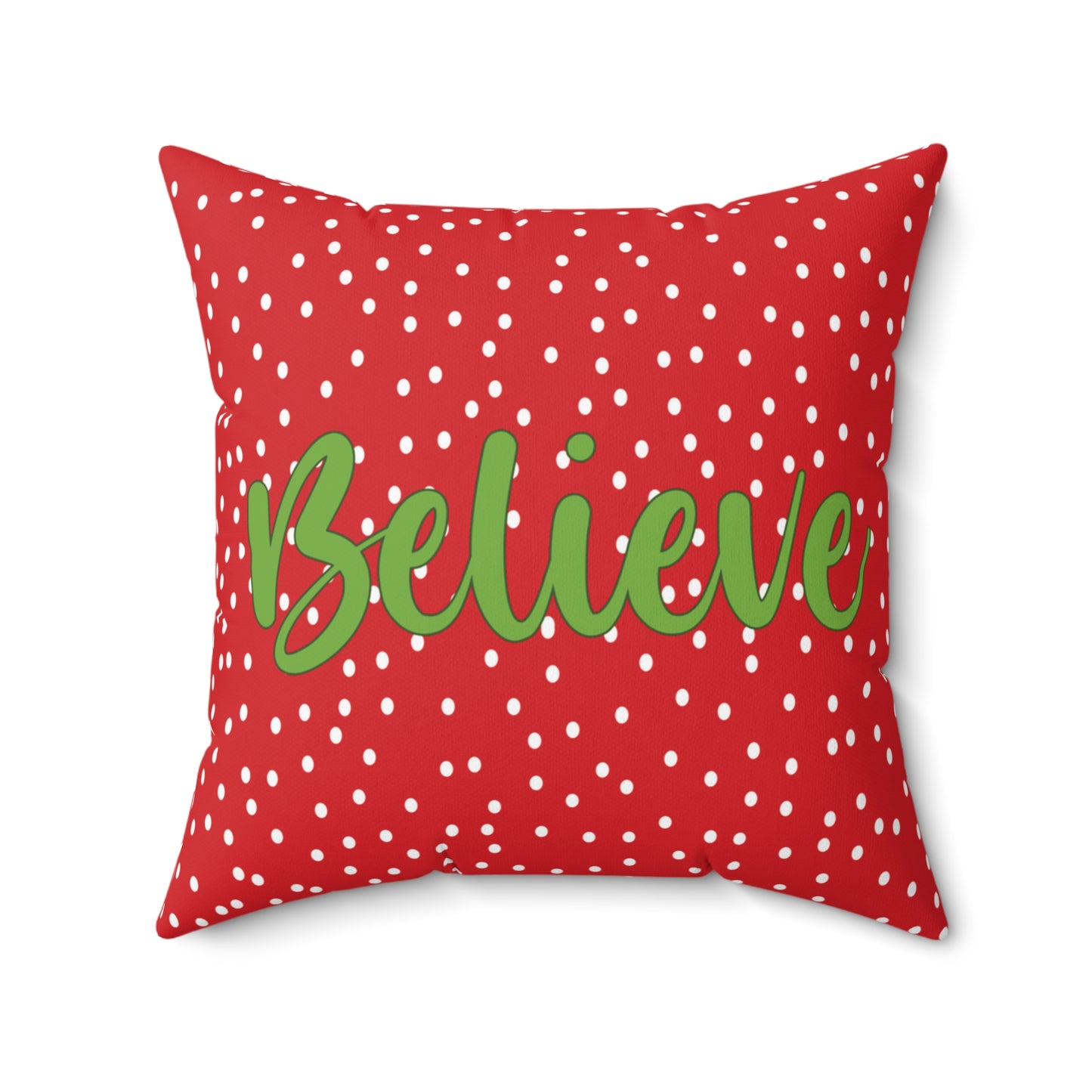 Christmas Holiday Red Double-Sided Pillow with Green Script Stylish Seasonal Home Accent Holiday Cheer Believe Wonder Cushion Gift