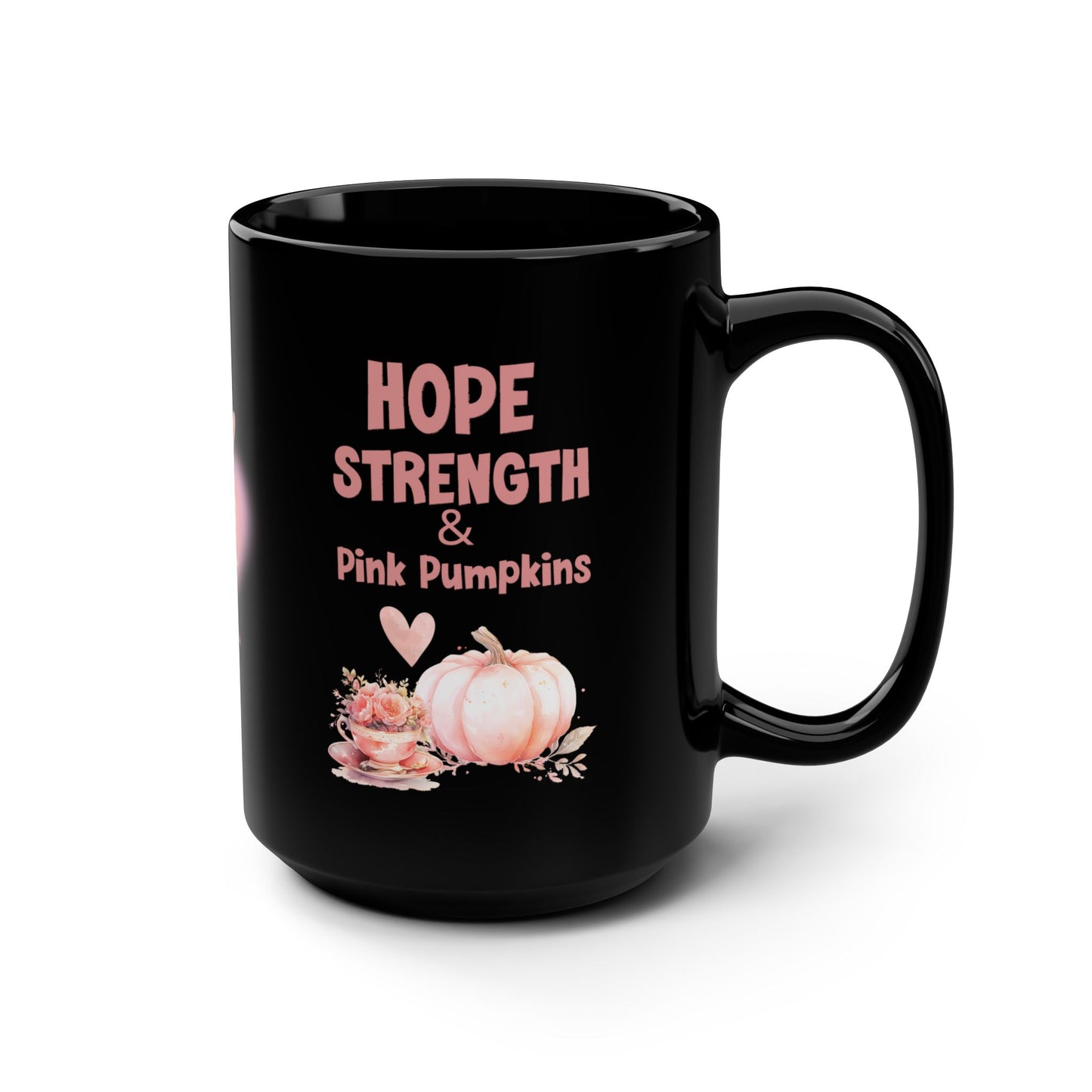 Motivational Pink Pumpkin Black 15oz Mug for Breast Cancer Awareness Inspirational Message Mug Gift for Her Resilience in Pink Mug
