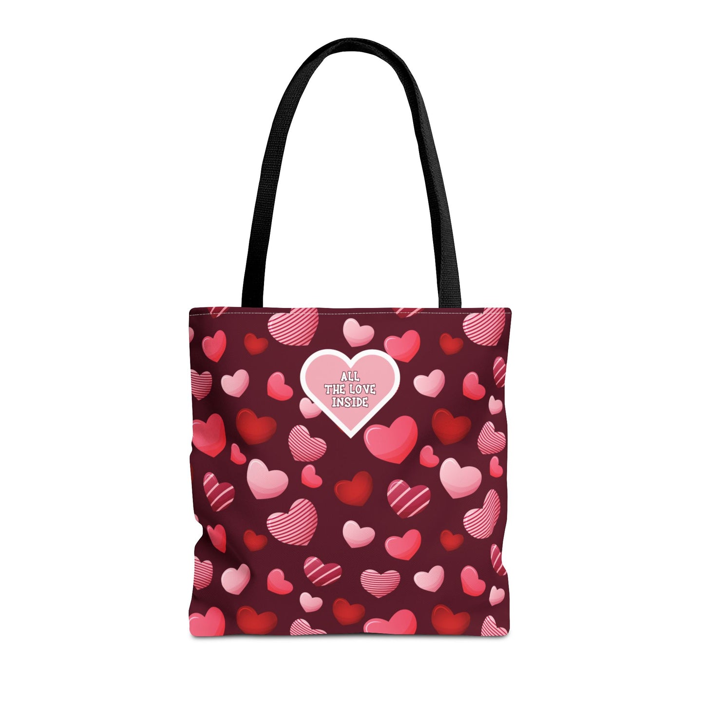 Romantic Valentine's Tote Bag Love Themed Burgundy Bag Pink and Red Hearts Gift for Women Reusable All The Love Inside Heart Pattern Tote