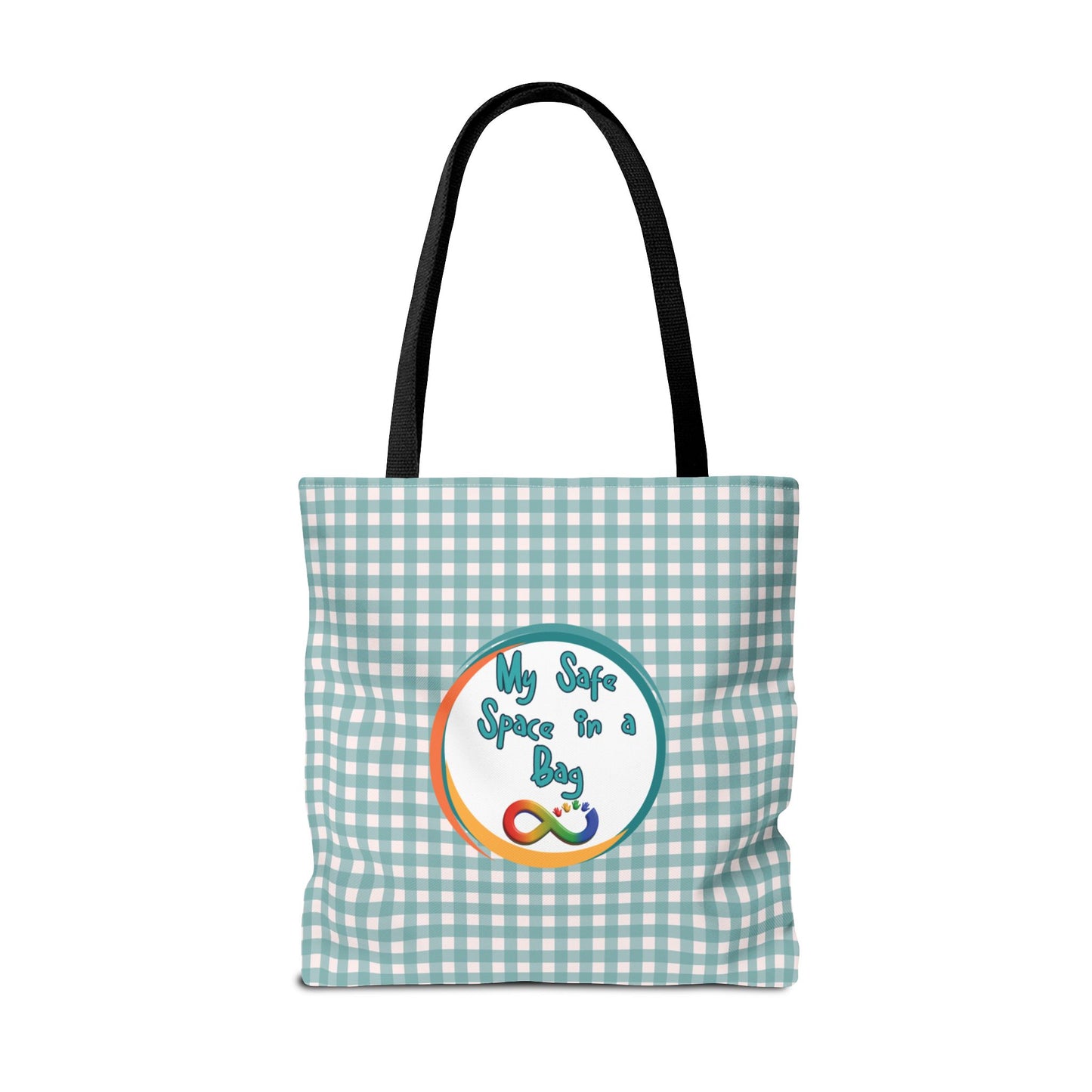 Autism Support Tote For Sensory Items Neurodiverse Friendly Design My Safe Space Infinity Symbol Supportive Parent Mint Green Plaid Gift Bag