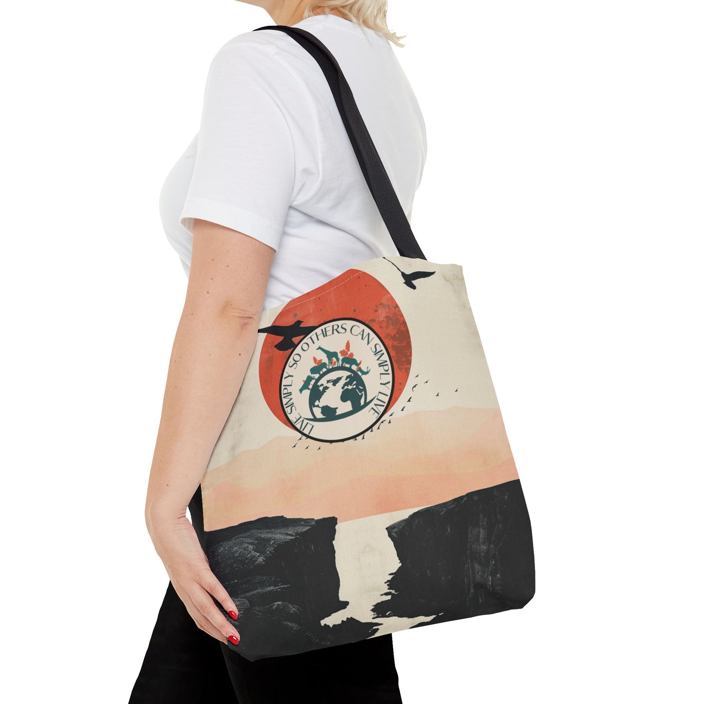 Minimalist Gulls and Sunset Art Earth Day Bag Environmentalist Gift Eco-Awareness Statement Sustainable Life style Mindful Living Tote Accessory