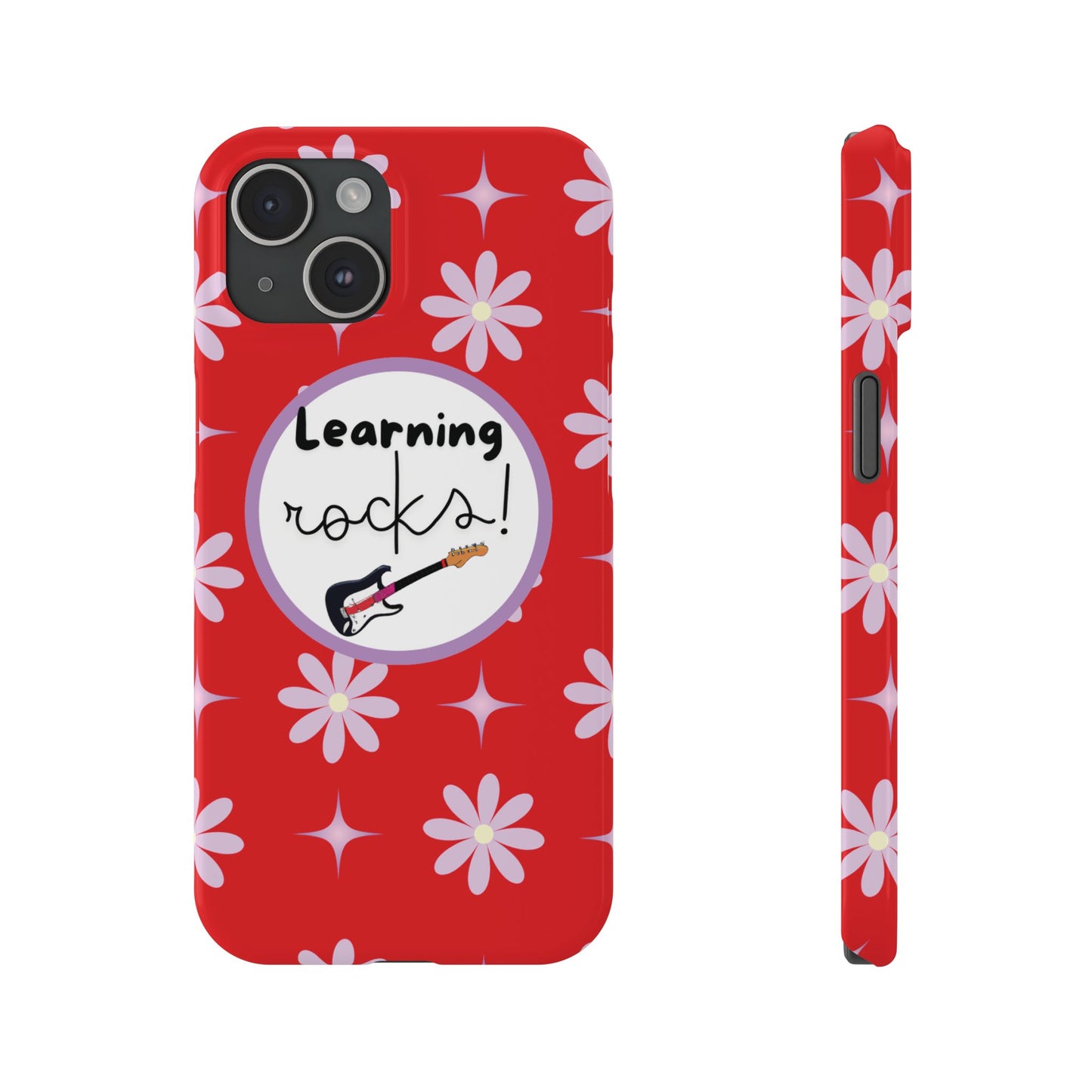 Motivational Music-Themed iPhone Case Red Floral Phone Cover Trendy Back To School Fashionable Phone Accessory
