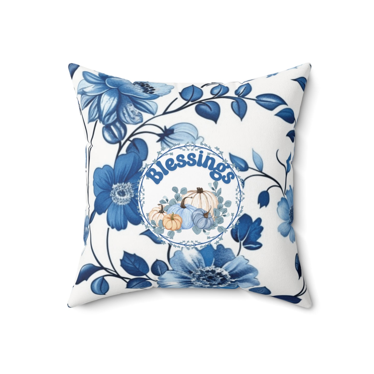 Thanksgiving Home Accent Pillow Blue Pumpkin Decor Modern Floral Cushion Seasonal Home Decor Autumn Throw Pillow Fall Gift for Her