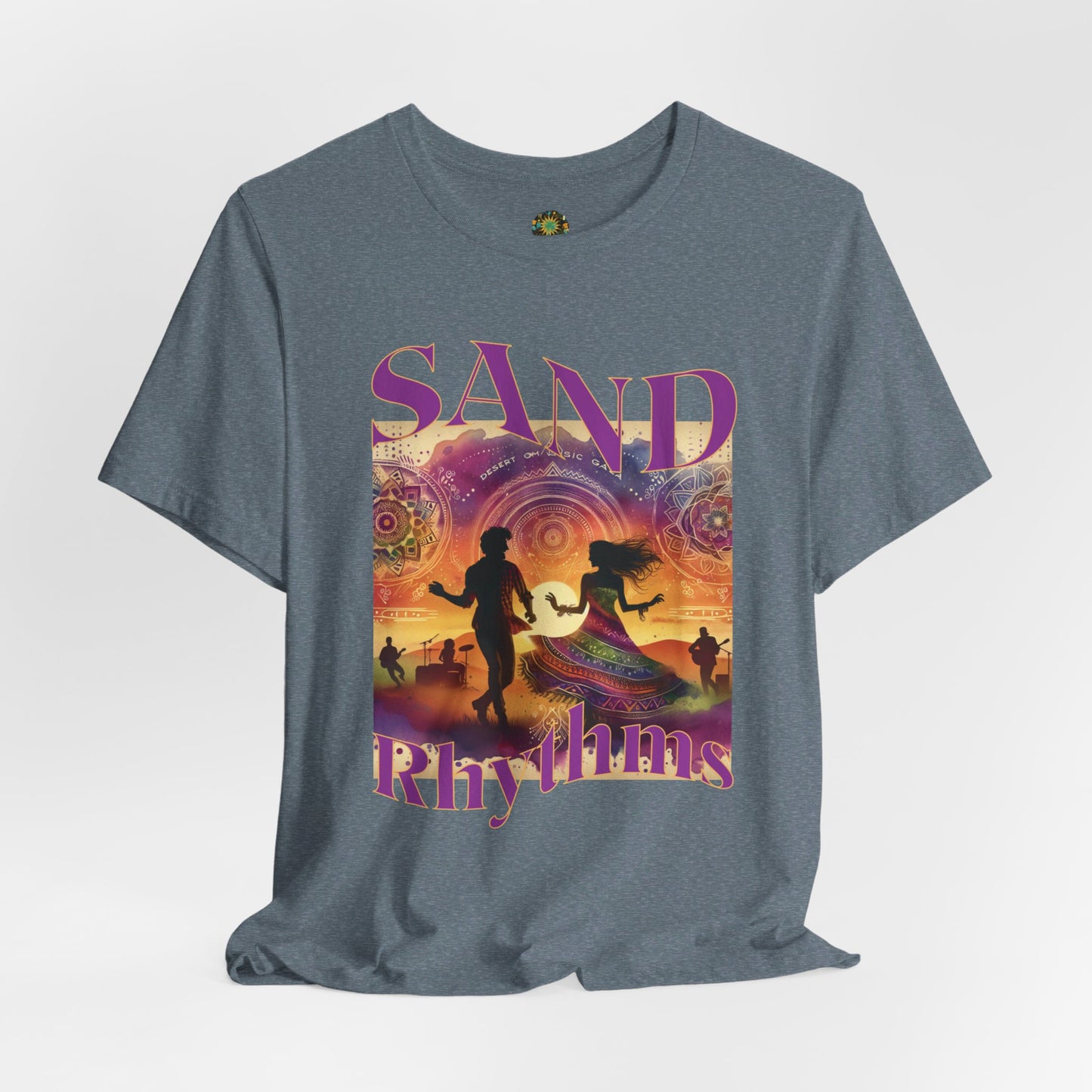 Bohemian Desert Festival T-Shirt Sand Rhythms Music Lovers Tee for Couples, Concerts, Music Festivals, and Boho Style Enthusiasts