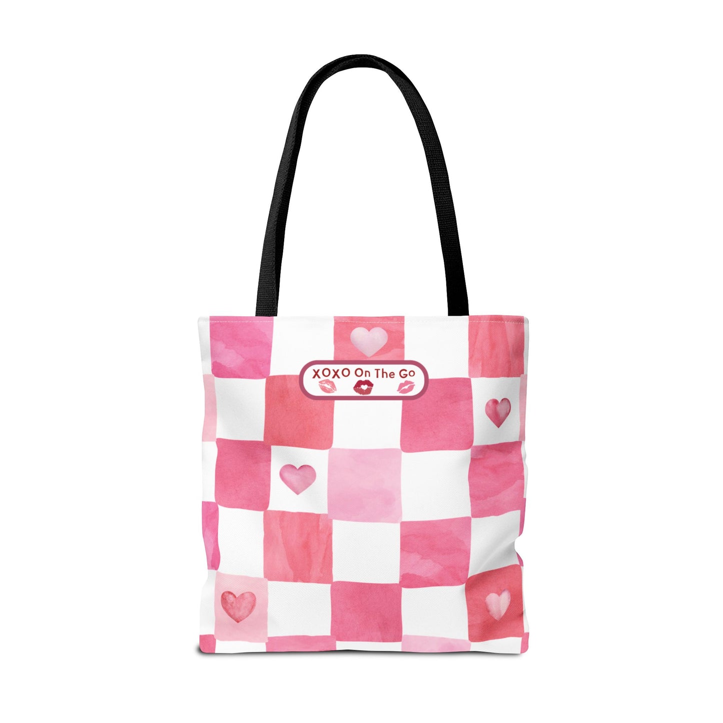 Gen Z Pink and White Checkerboard Bag Love Themed Aesthetic Valentine's Gift Tote For Young Women For Romantic Occasions Trendy Pink Tote
