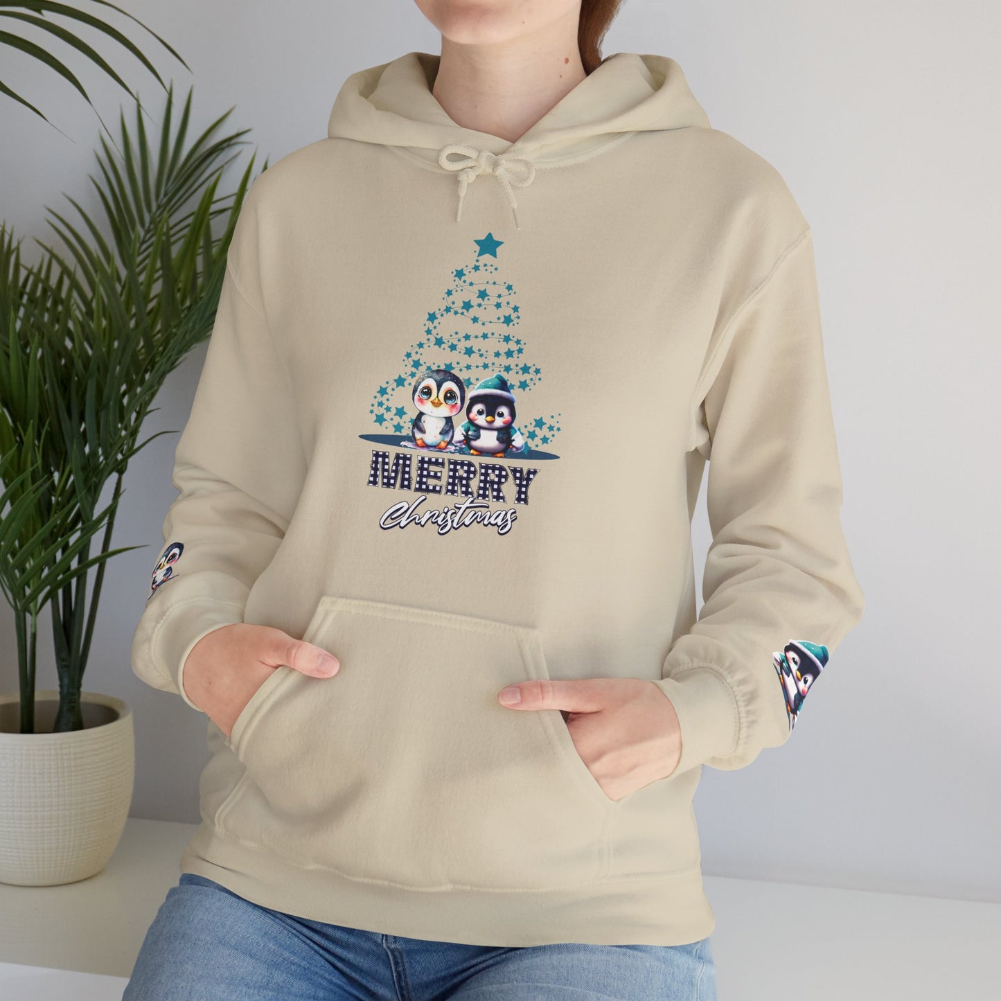 Christmas Hooded Penguin Sweatshirt Unique Festive Apparel Holiday Greeting Shirt for Lovers of Penguins Vintage Plaid Hoodie Gift Idea